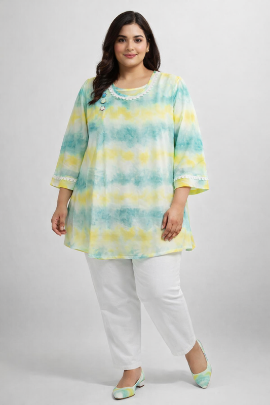 Pastel Tie-Dye Printed Casual Tunic Top