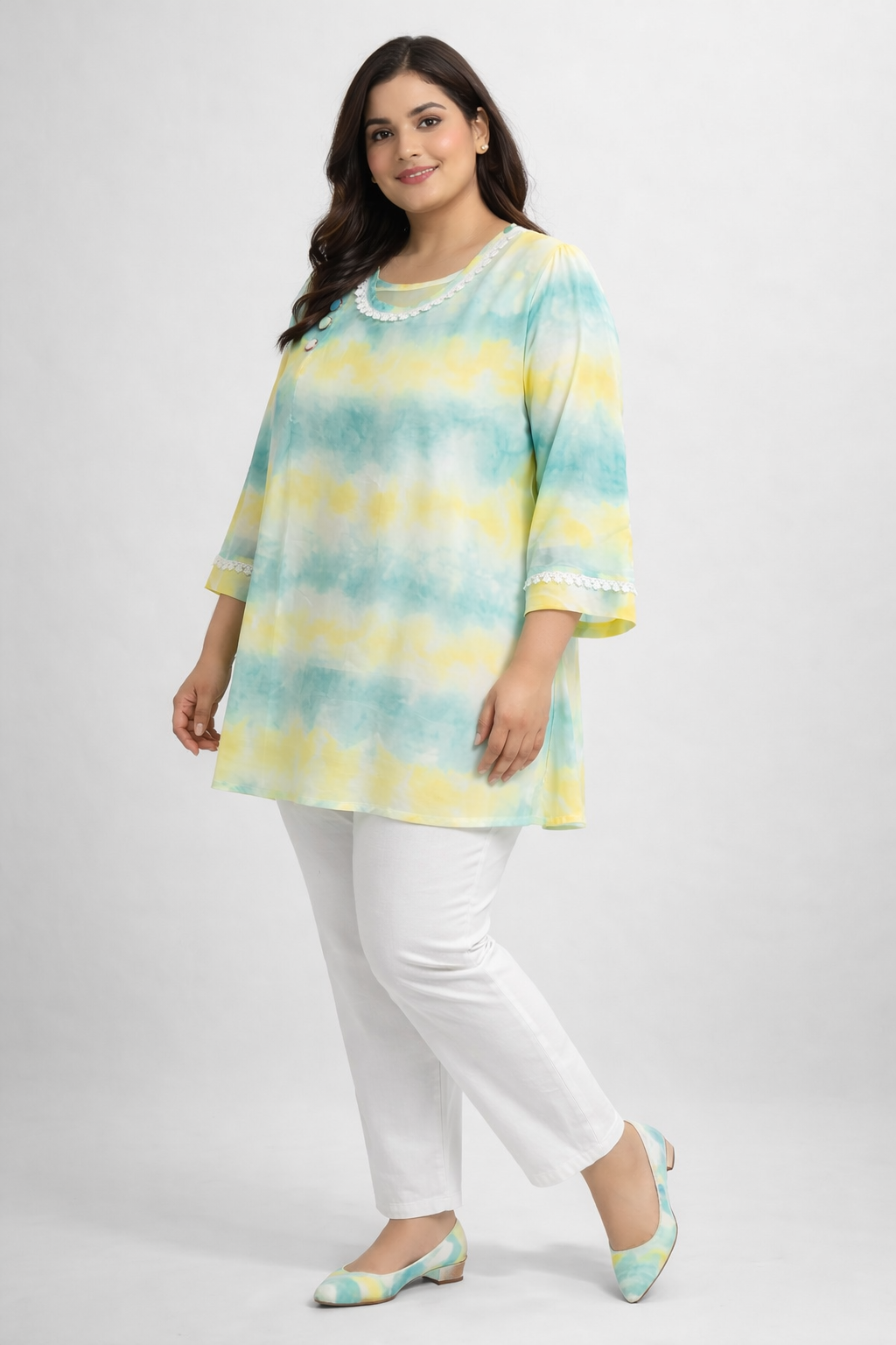 Pastel Tie-Dye Printed Casual Tunic Top