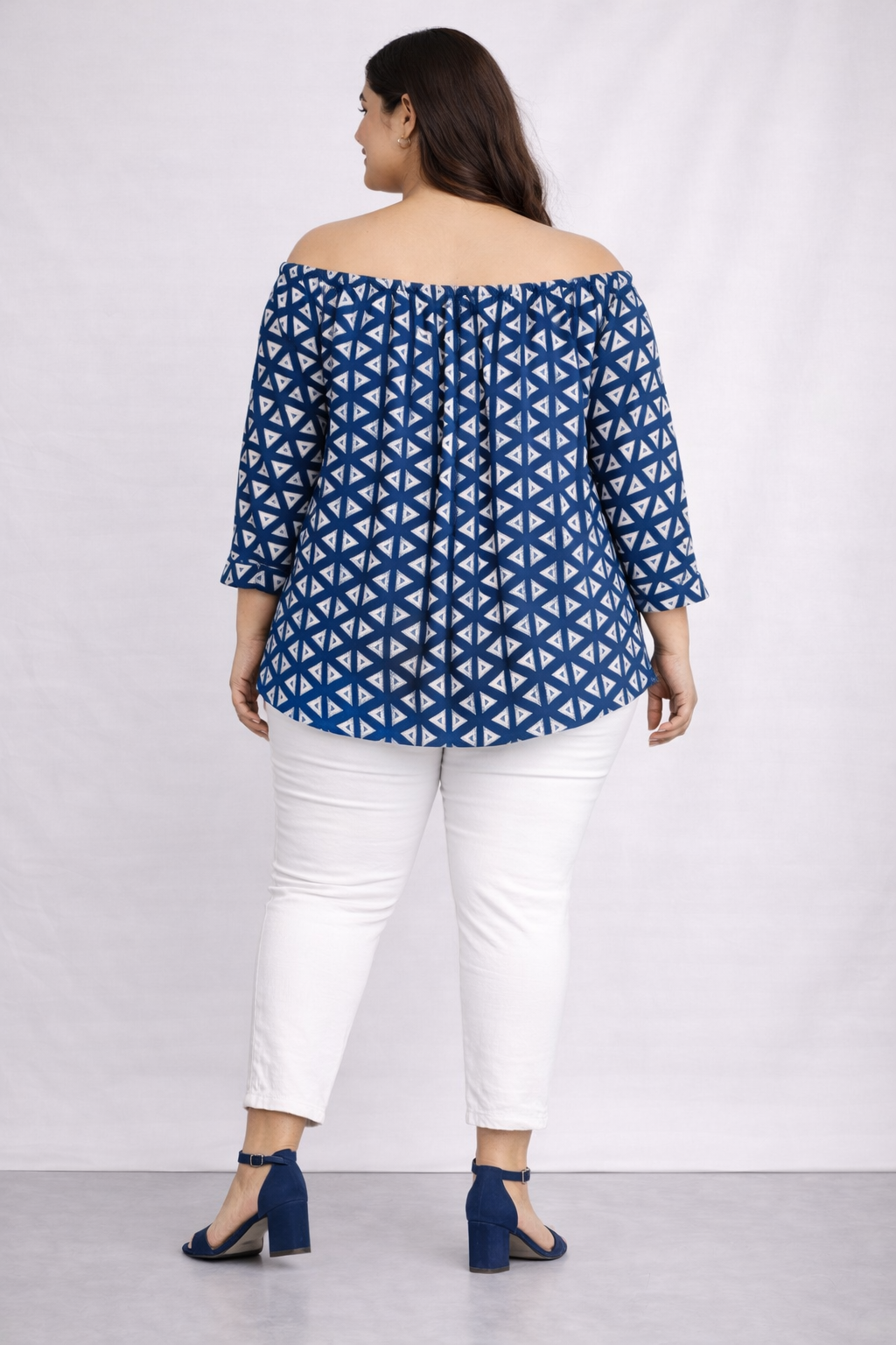 Blue Printed Off-Shoulder Casual Top