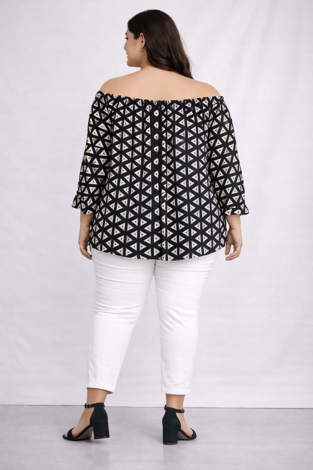 Women’s Black & White Printed Off-Shoulder Top