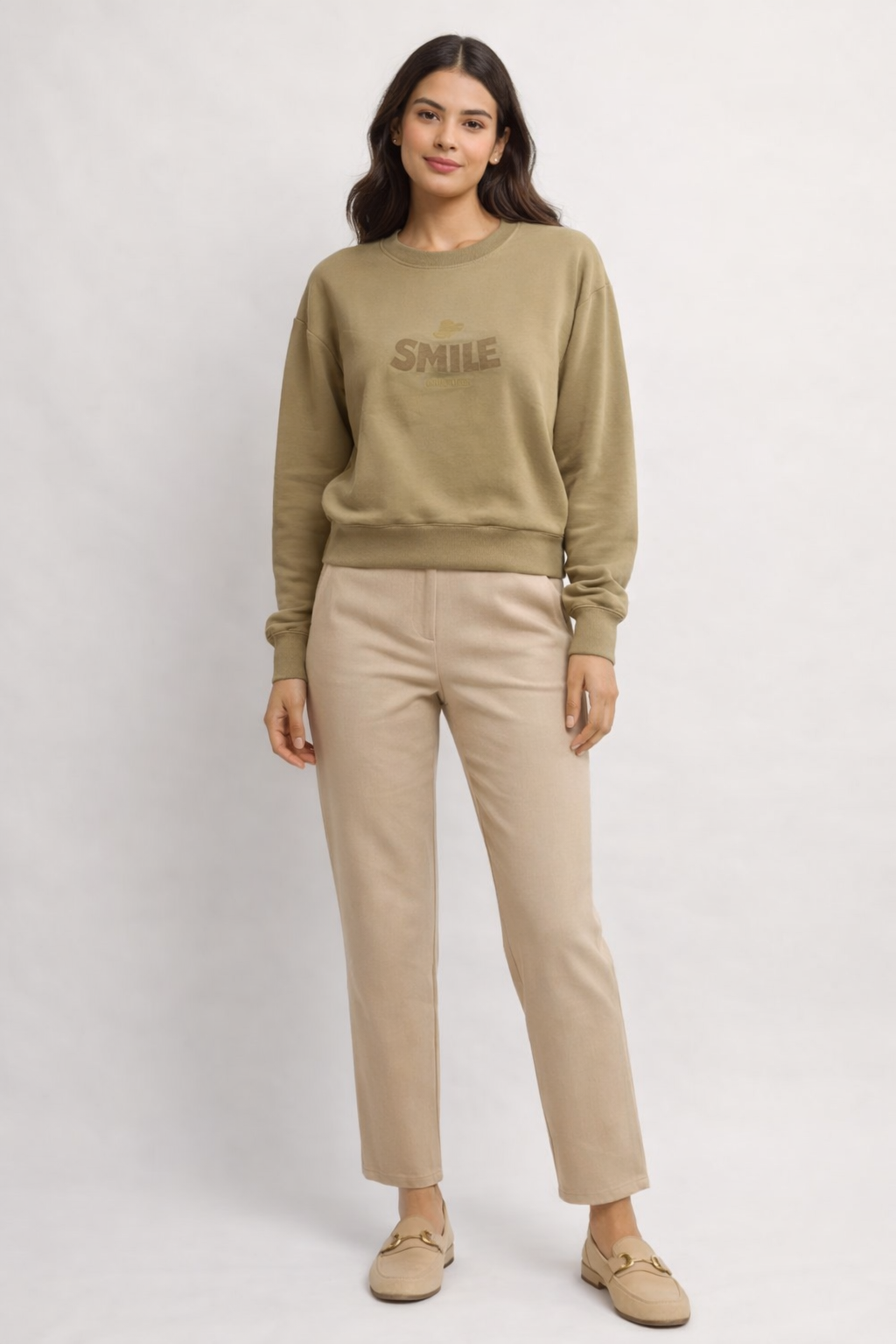 Beige Crew Neck Sweatshirt