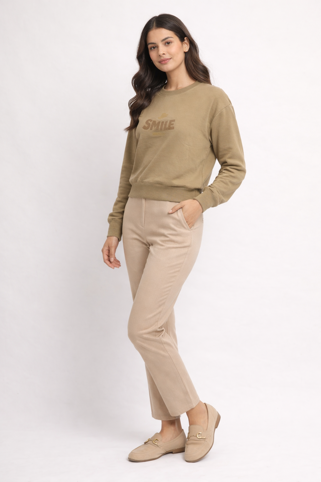 Beige Crew Neck Sweatshirt