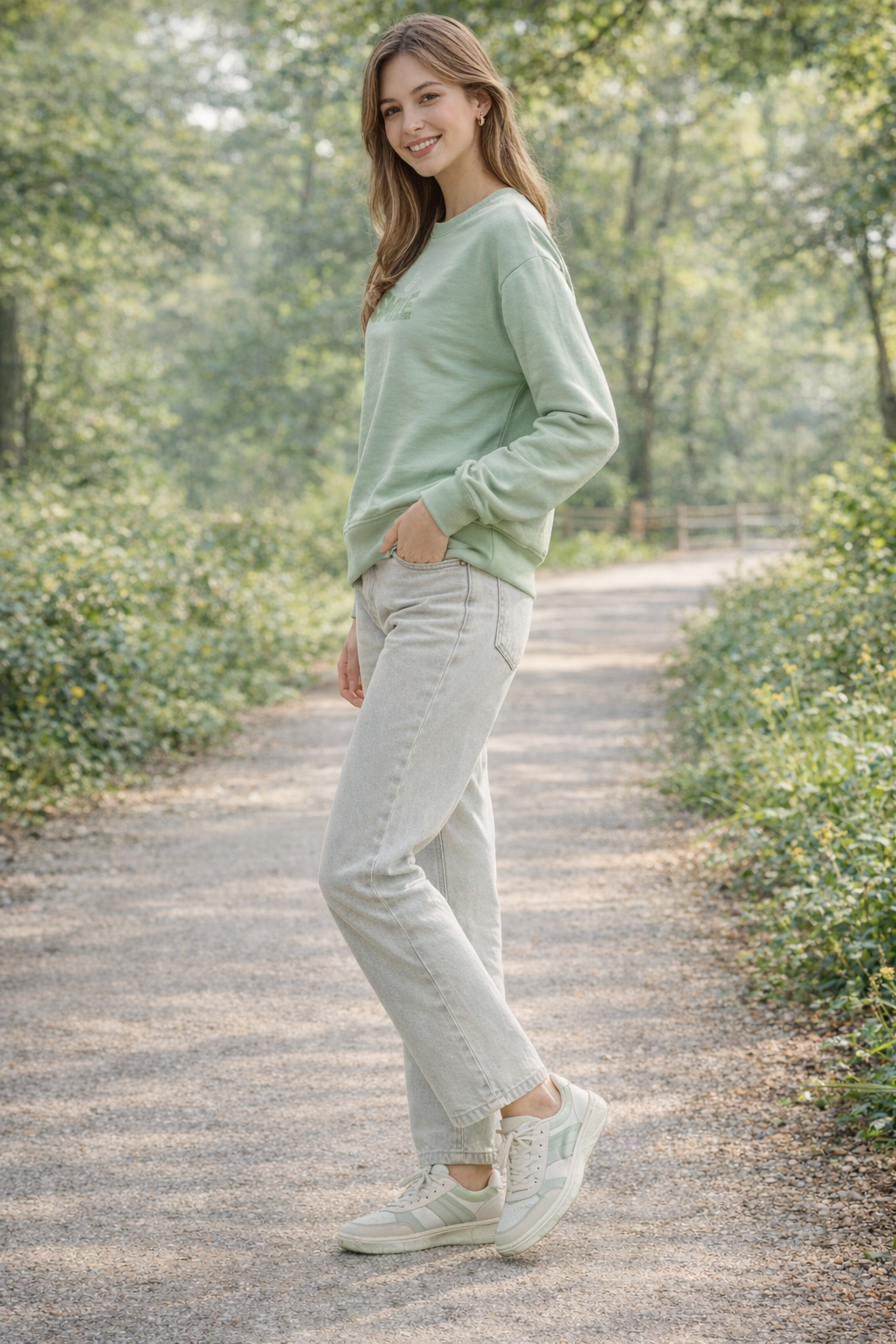 Mint Green Printed Crew Neck Sweatshirt