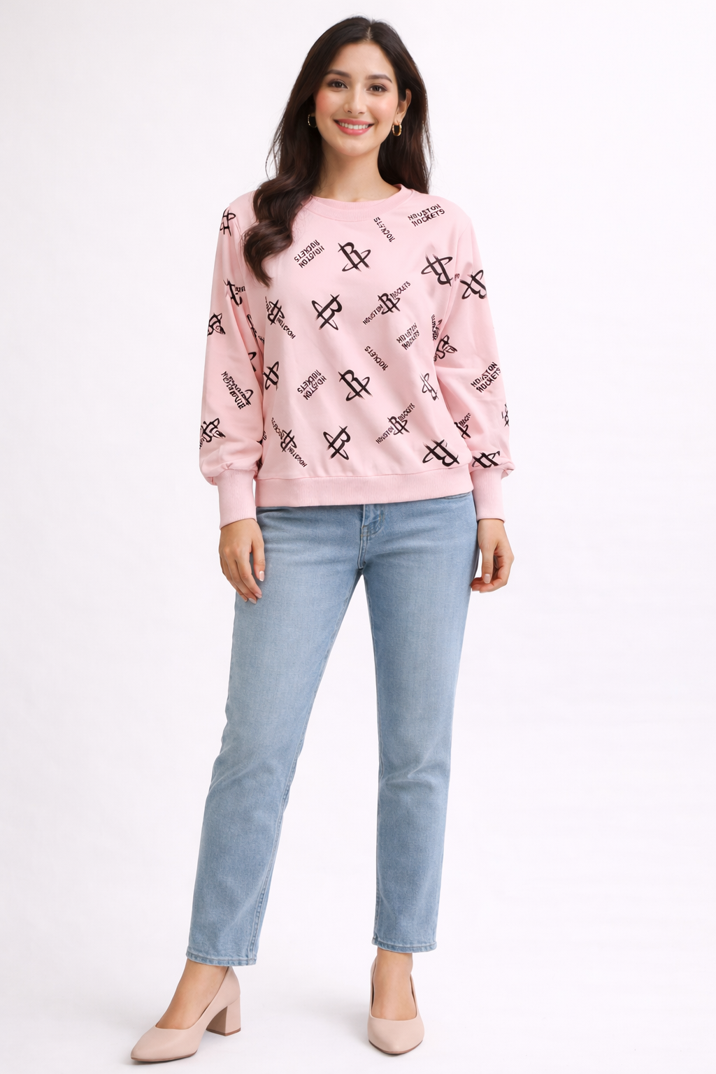 Pink All-Over Print Crewneck Sweatshirt