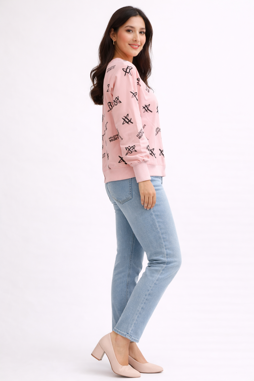 Pink All-Over Print Crewneck Sweatshirt