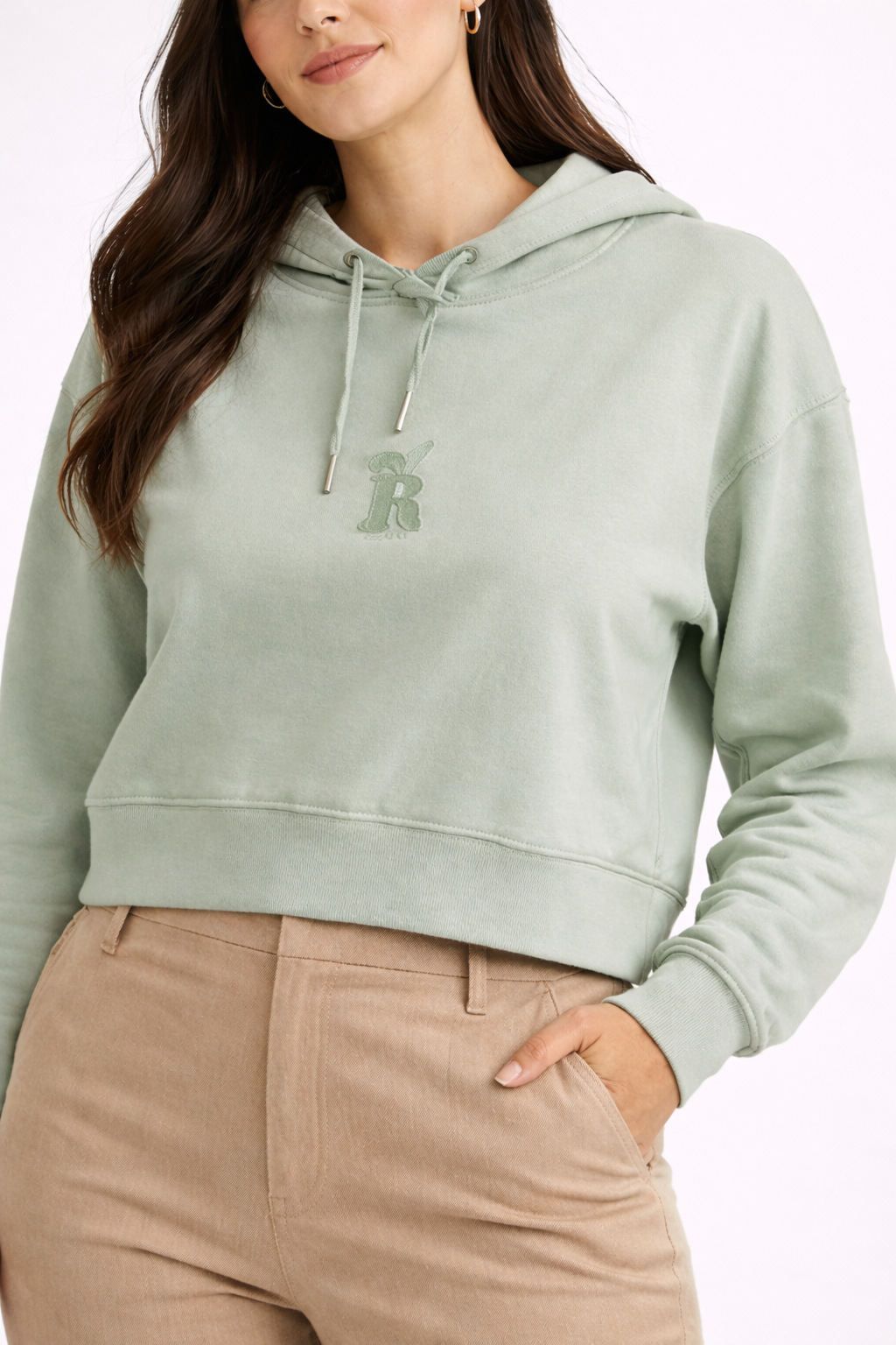 Solid Crop Hoodie – Sage Green