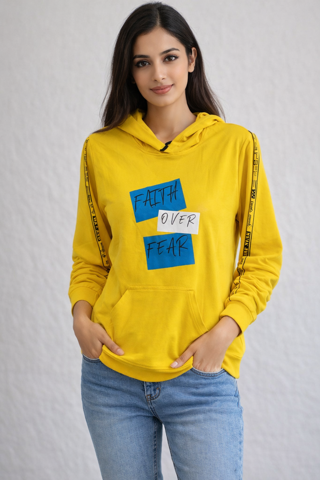 Faith Over Fear Printed Hoodie – Mustard Yellow
