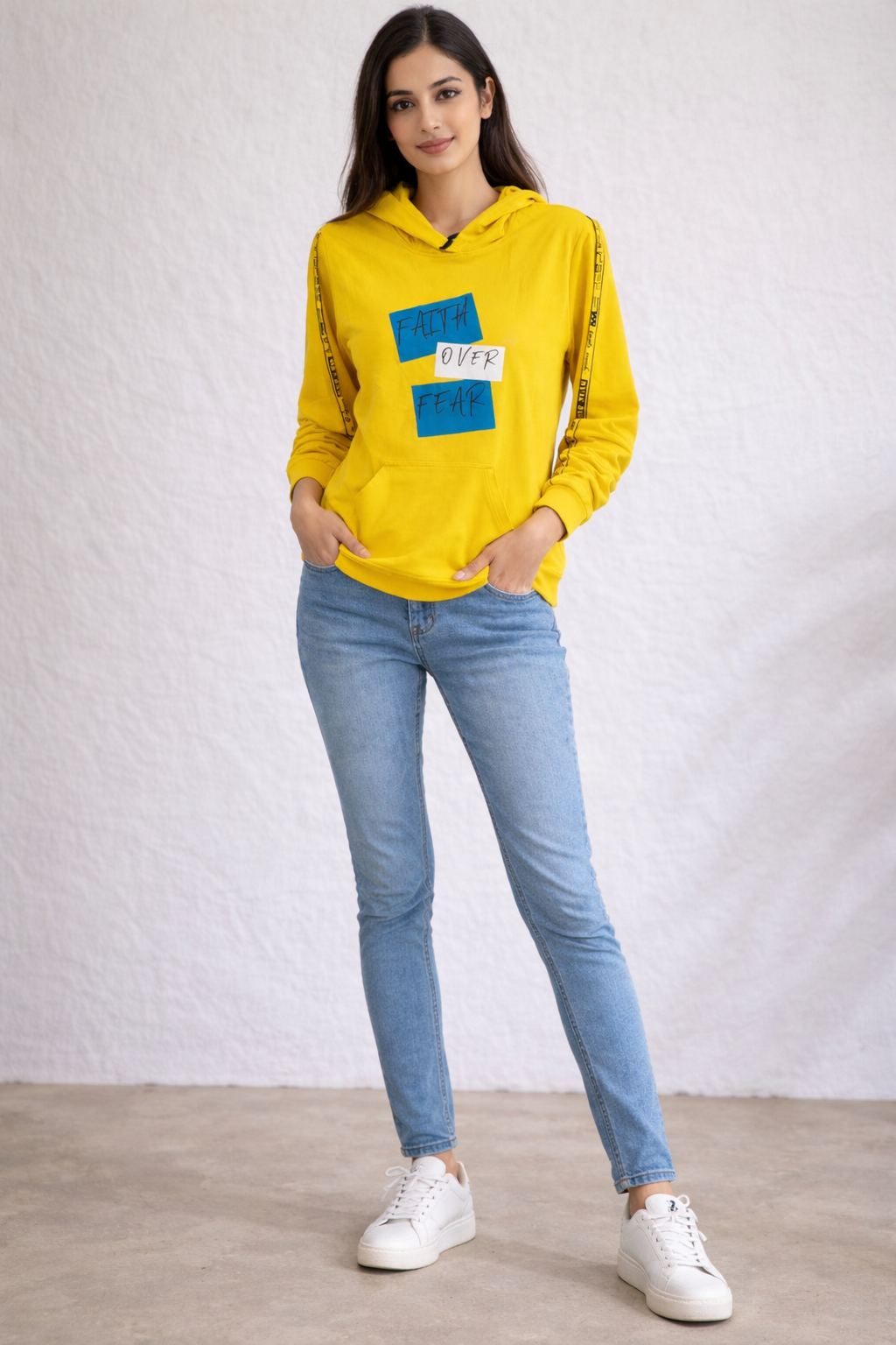 Faith Over Fear Printed Hoodie – Mustard Yellow