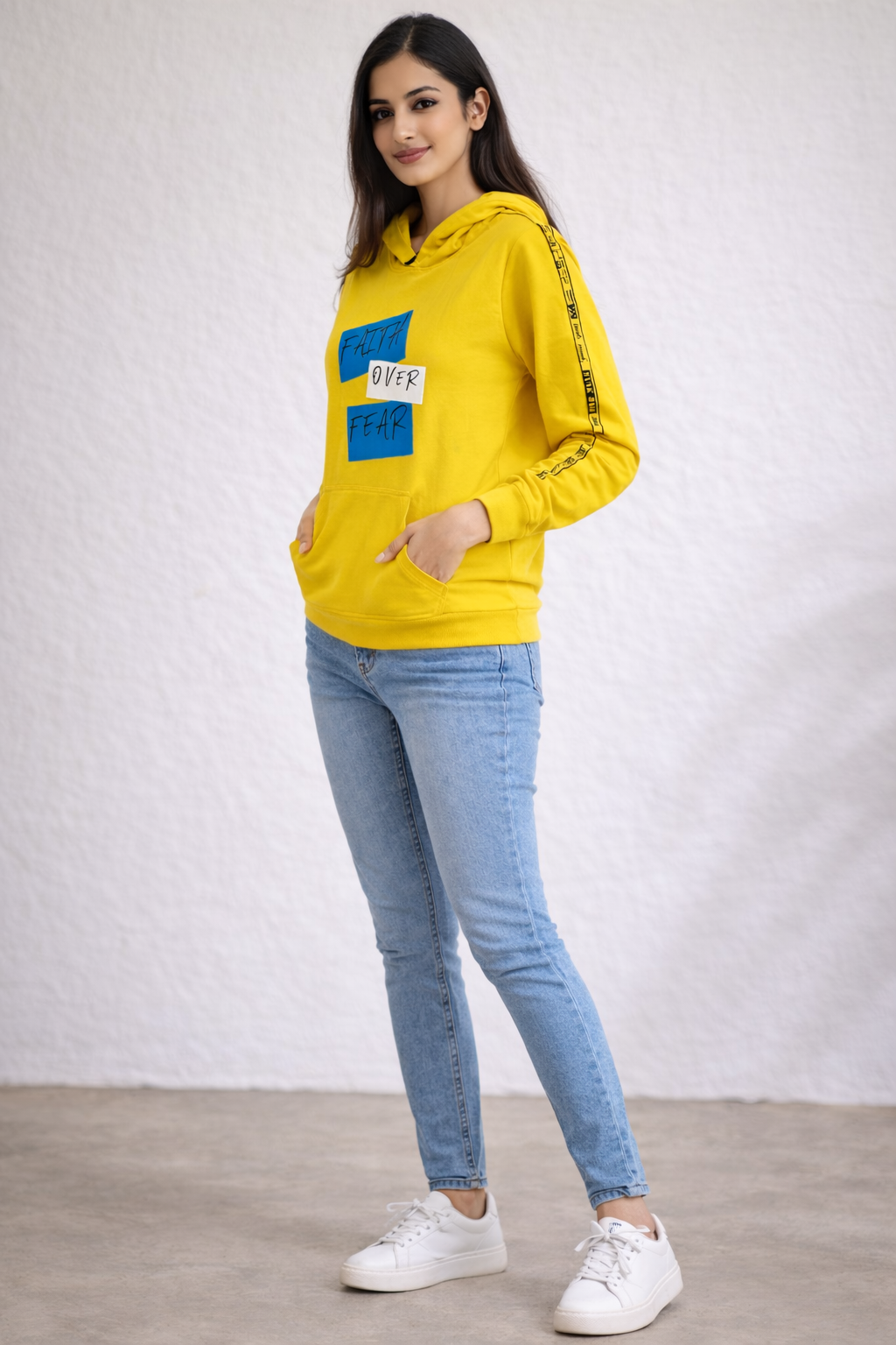 Faith Over Fear Printed Hoodie – Mustard Yellow