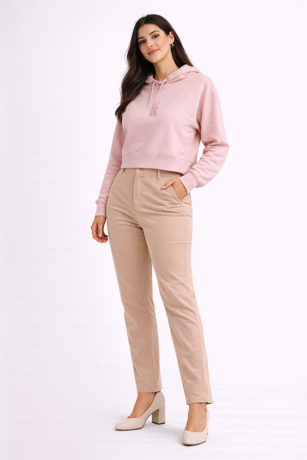 Pink Cropped Hoodie Sweatshirt