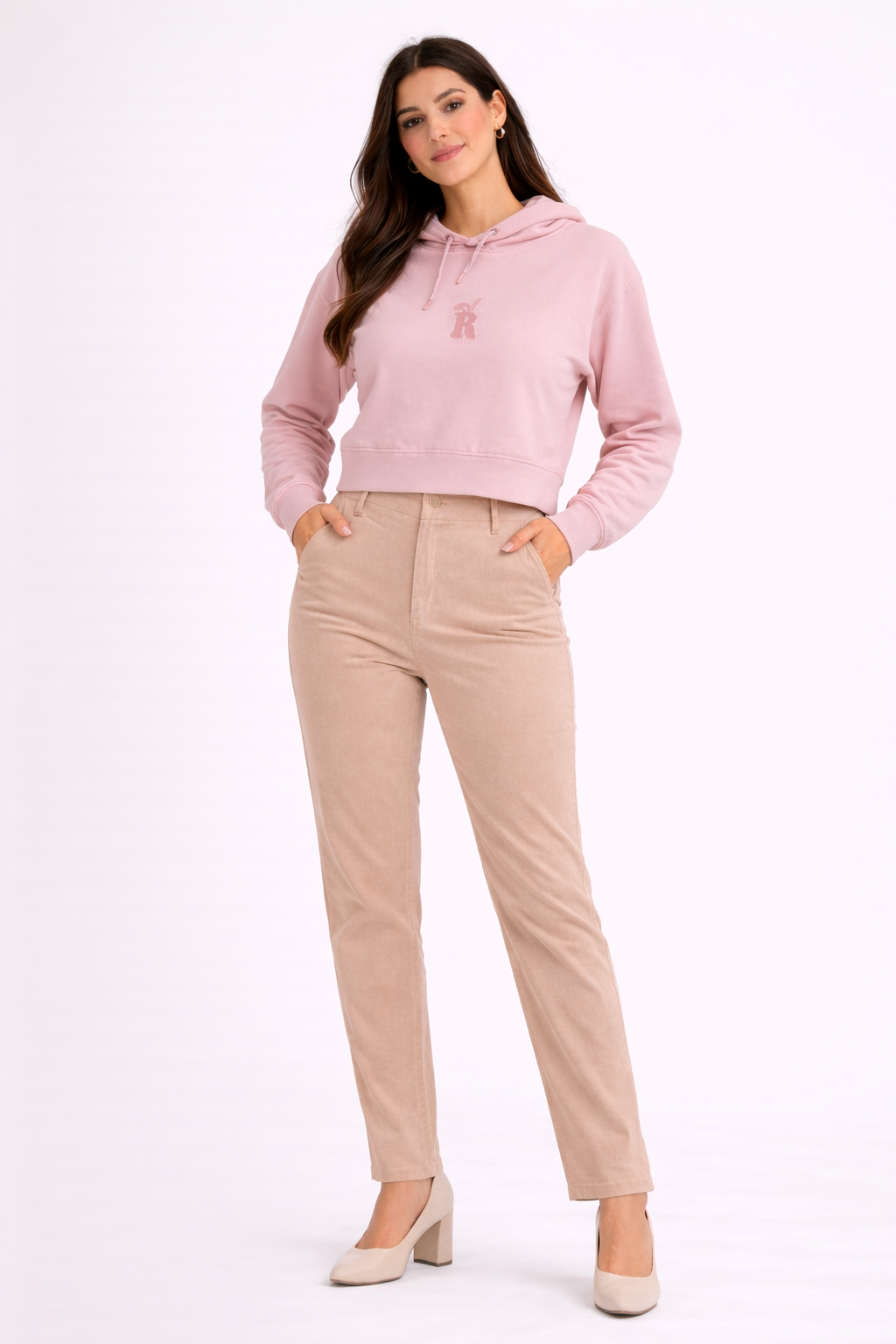 Pink Cropped Hoodie Sweatshirt
