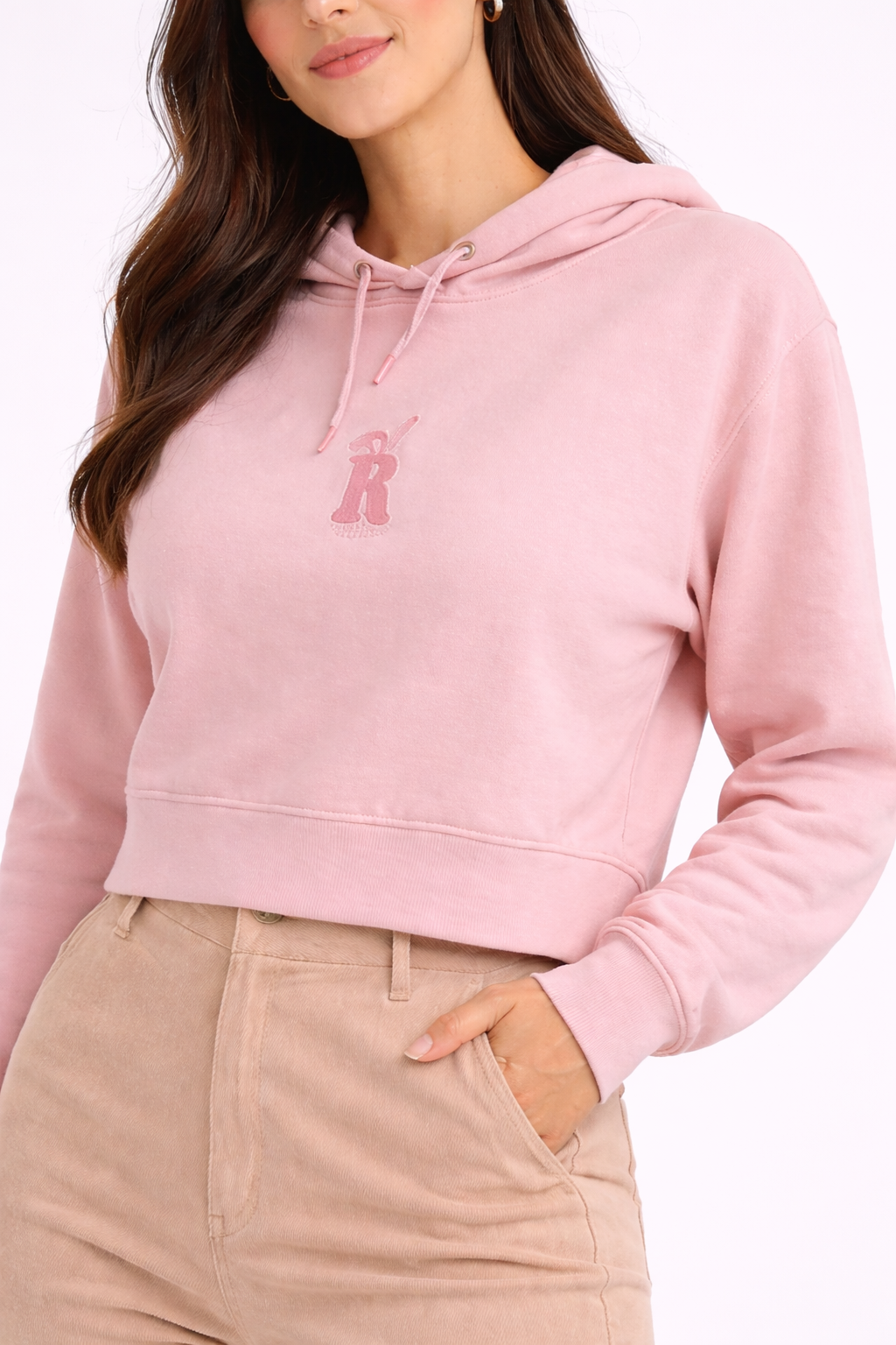 Pink Cropped Hoodie Sweatshirt