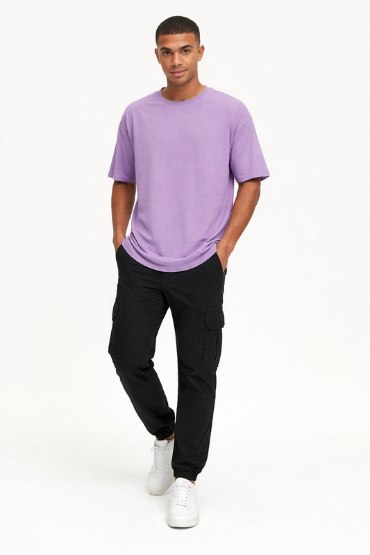 Lavender Cotton-Blend Oversized Drop-Shoulder T-Shirt