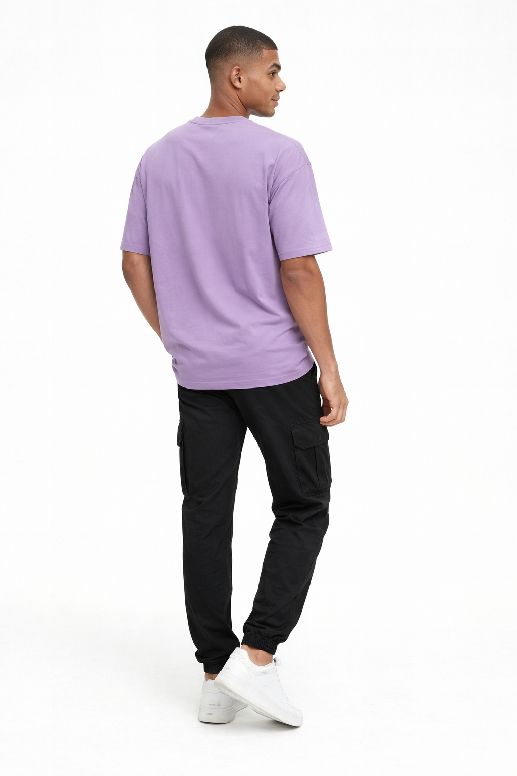 Lavender Cotton-Blend Oversized Drop-Shoulder T-Shirt