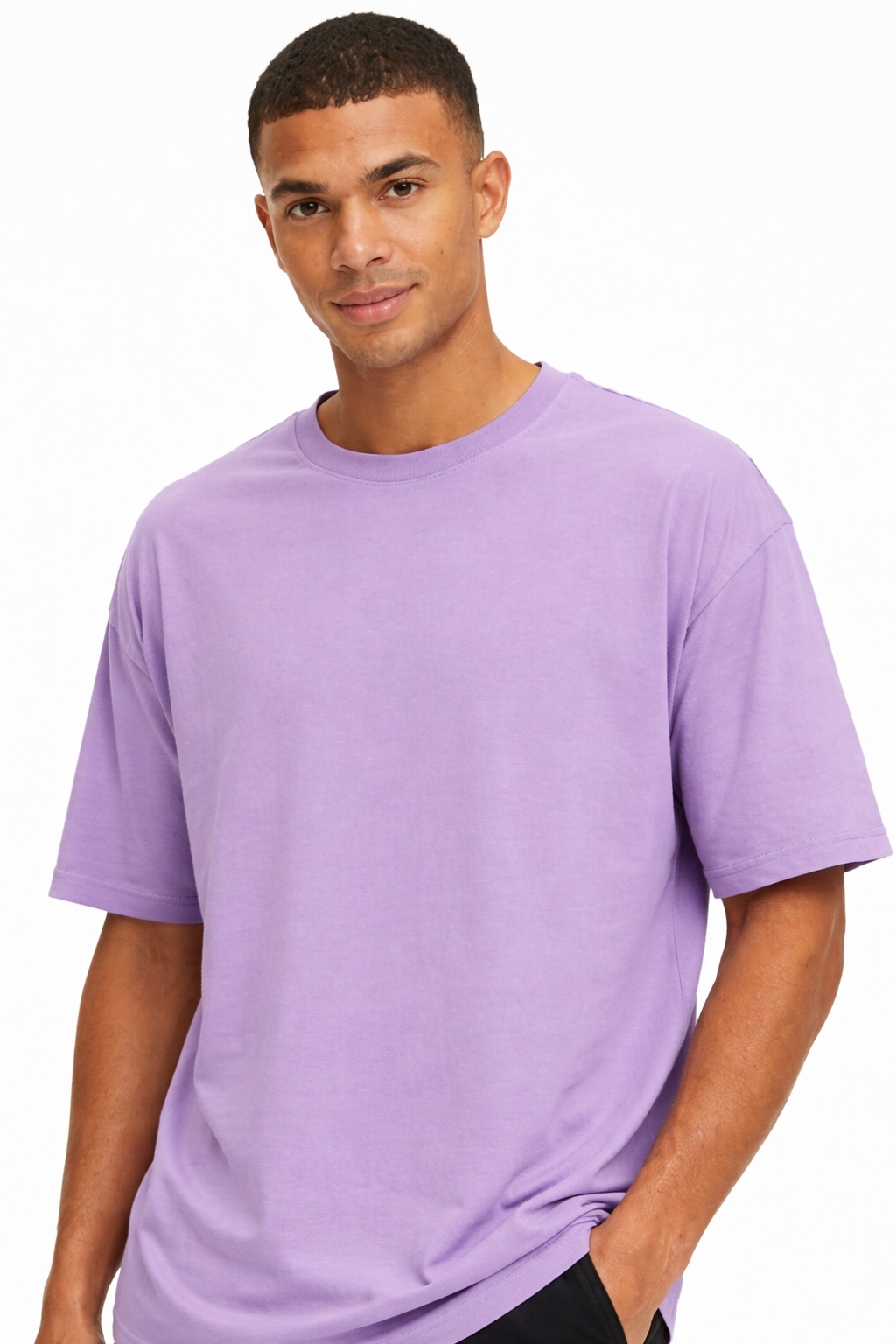 Lavender Cotton-Blend Oversized Drop-Shoulder T-Shirt