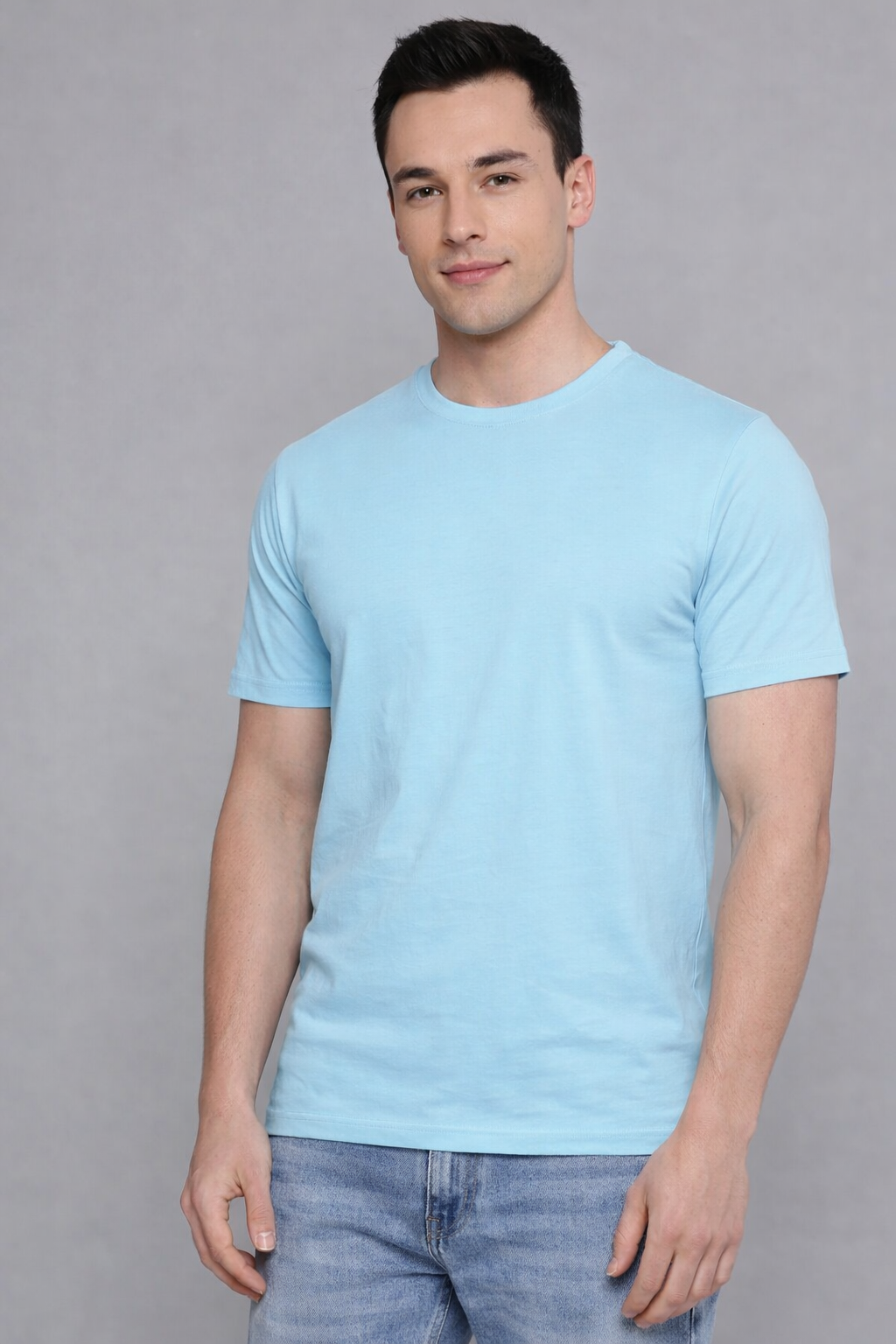 Men’s Sky Blue Premium Cotton Regular-Fit T-Shirt