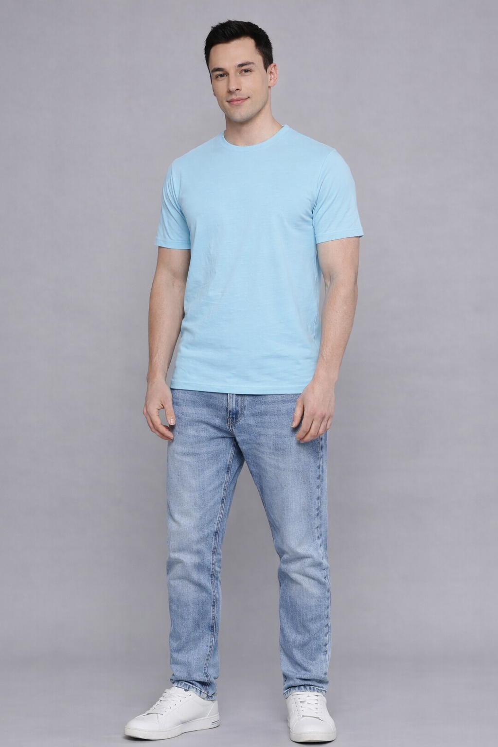 Men’s Sky Blue Premium Cotton Regular-Fit T-Shirt