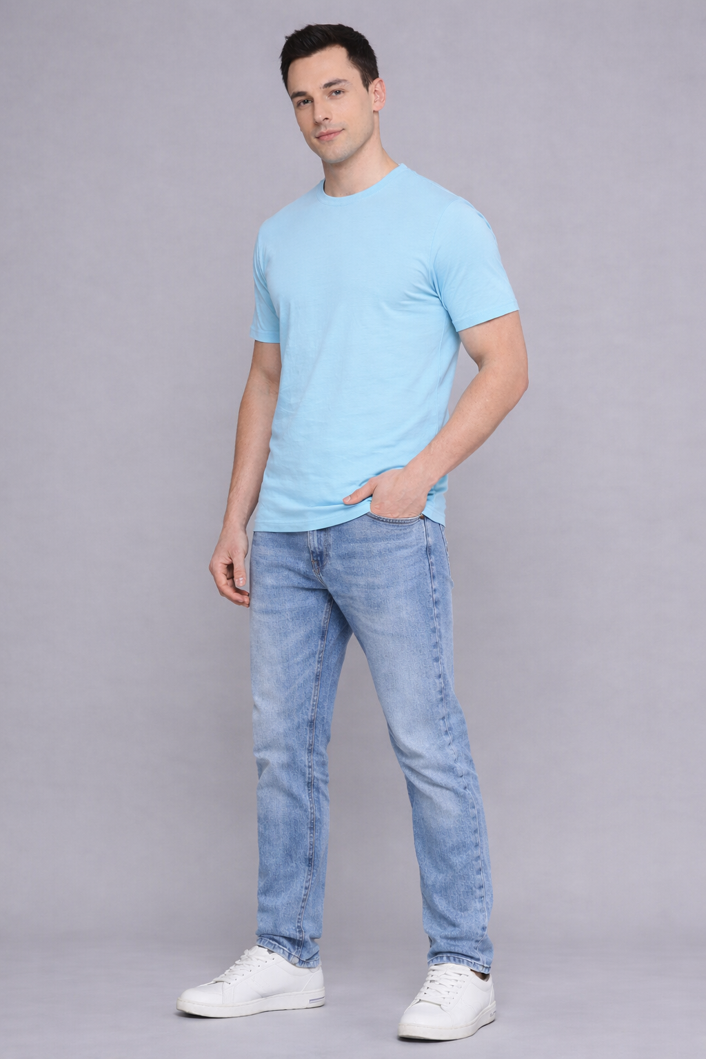 Men’s Sky Blue Premium Cotton Regular-Fit T-Shirt