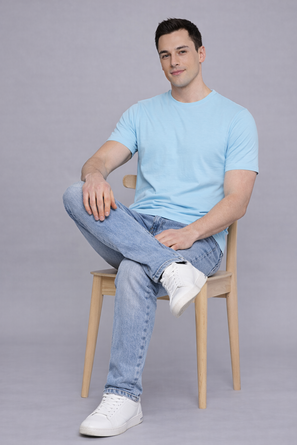 Men’s Sky Blue Premium Cotton Regular-Fit T-Shirt