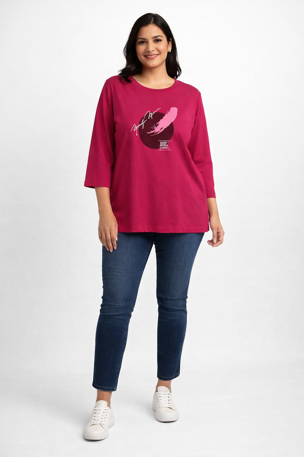 Magenta Graphic Print Casual T-shirt