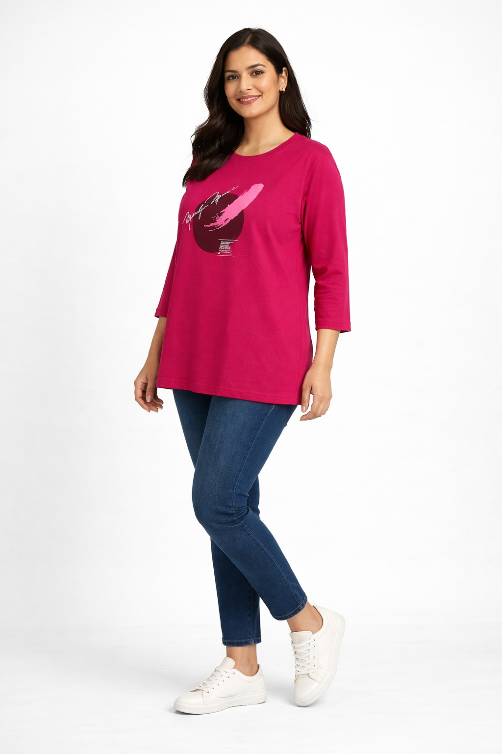 Magenta Graphic Print Casual T-shirt