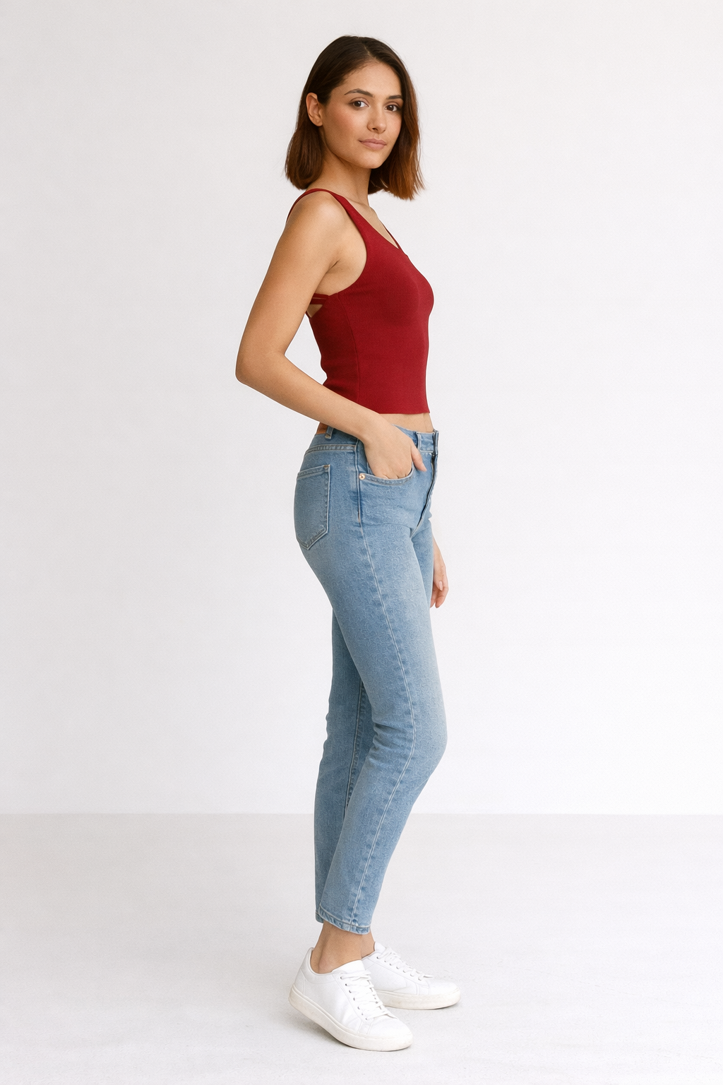 Red Asymmetrical Strap Crop Top