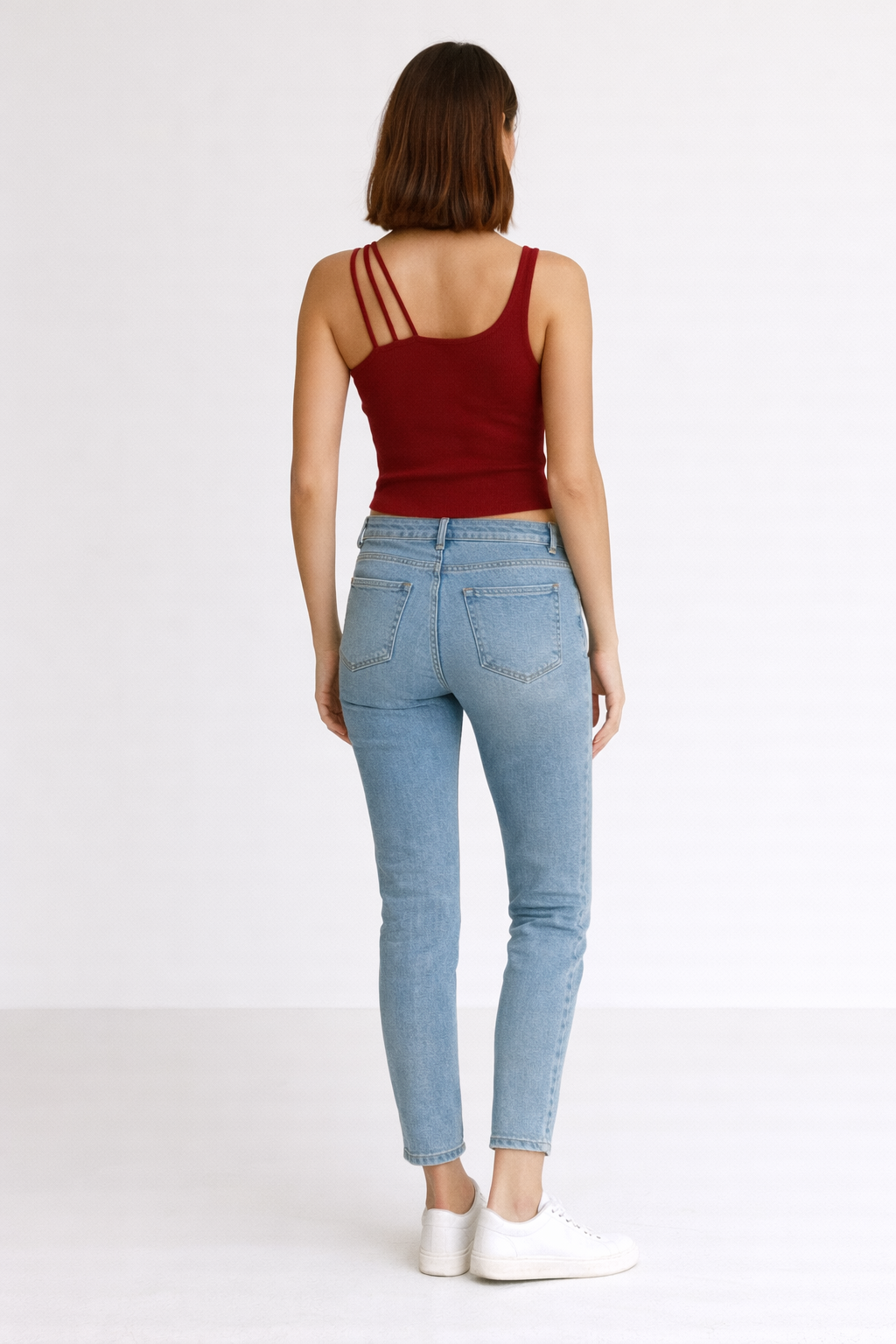 Red Asymmetrical Strap Crop Top