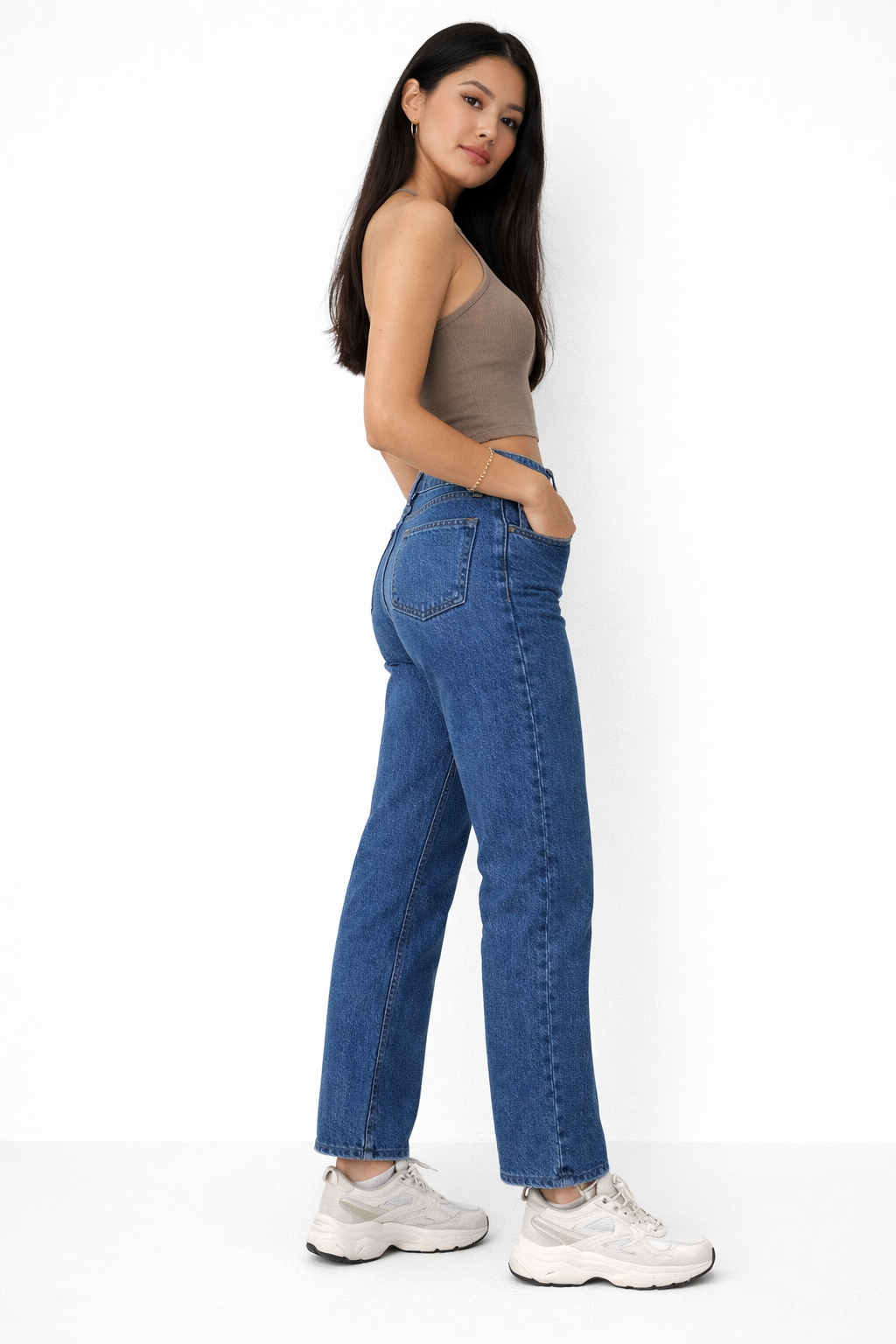 High Waist Wide Leg Blue Jeans – Trendy Straight Loose Fit Denim