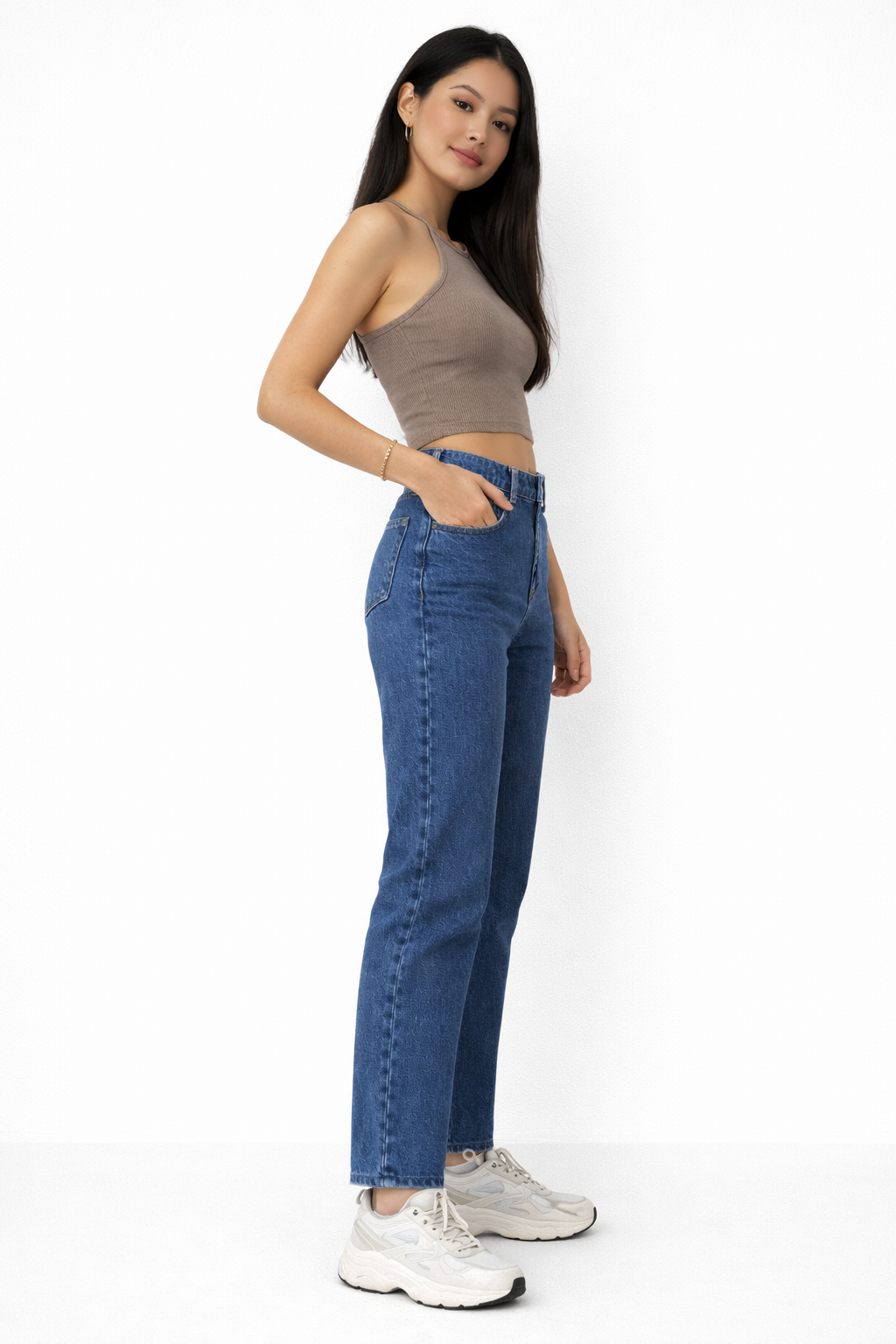 High Waist Wide Leg Blue Jeans – Trendy Straight Loose Fit Denim