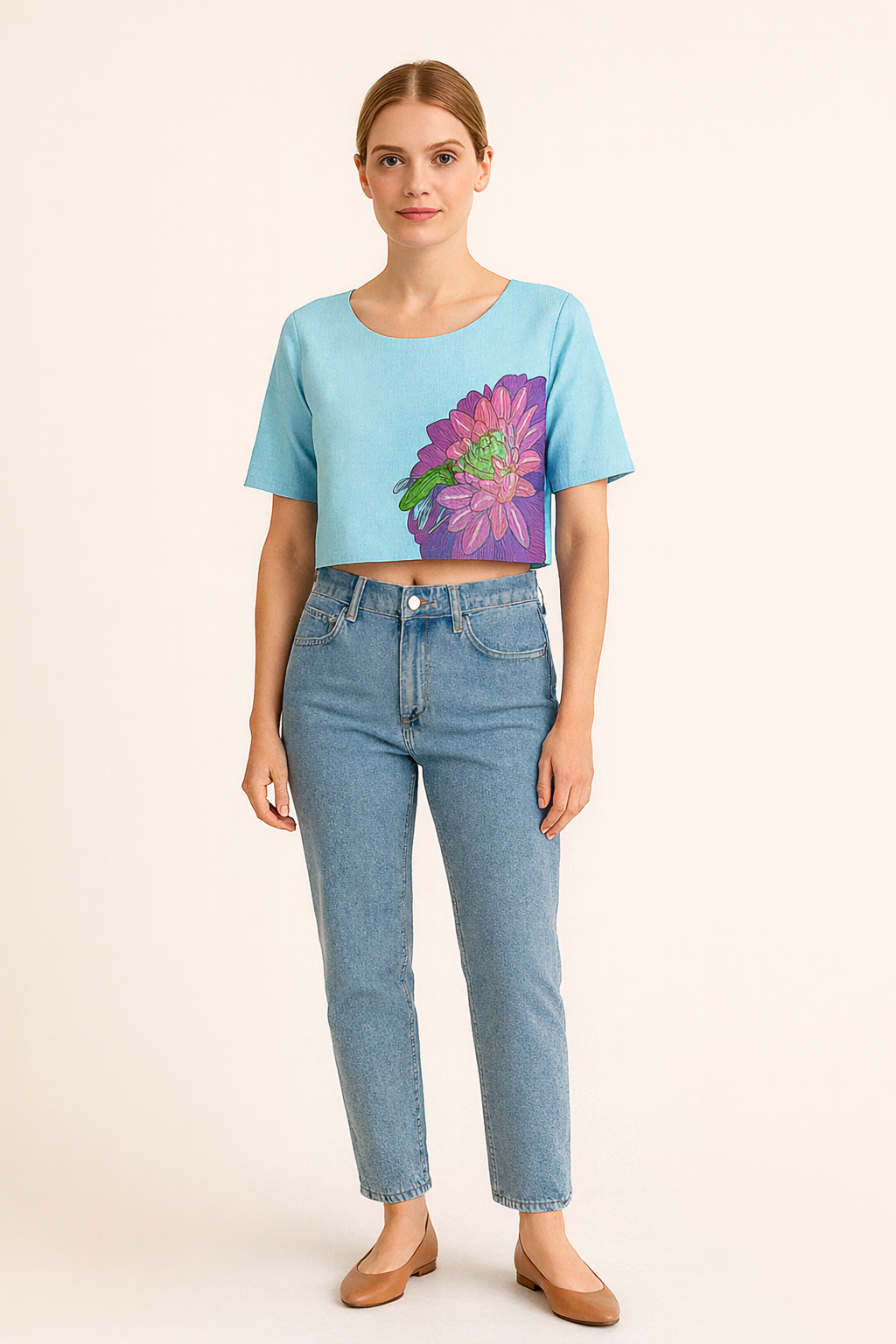 Sky Blue Floral Print Crop Top