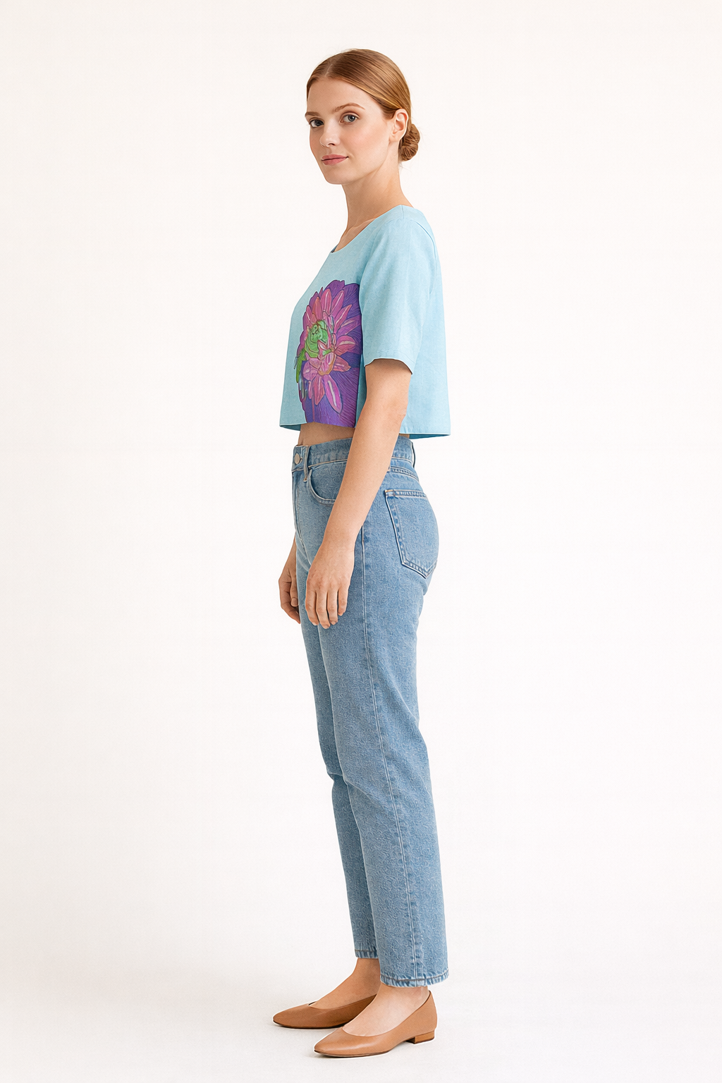 Sky Blue Floral Print Crop Top