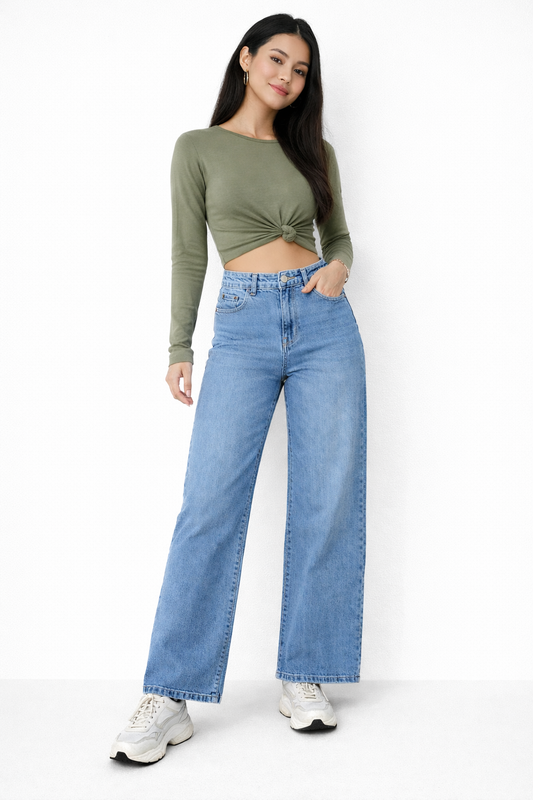 High Waist Light Blue Wide Leg Jeans – Trendy Loose Fit Denim