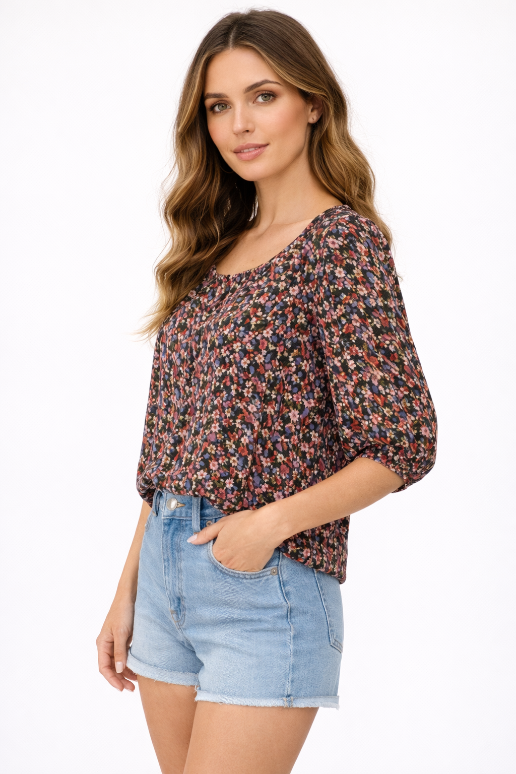 Floral Printed 3/4 Sleeve Women’s Casual Top