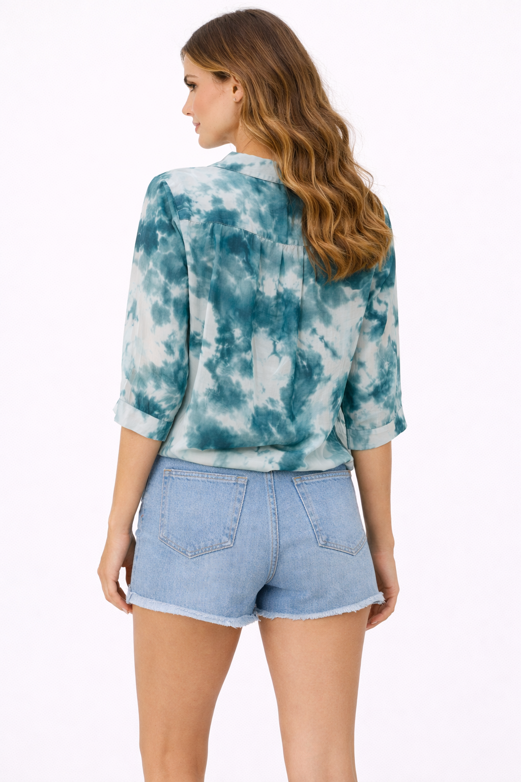 Teal Tie-Dye Collared Button-Down
