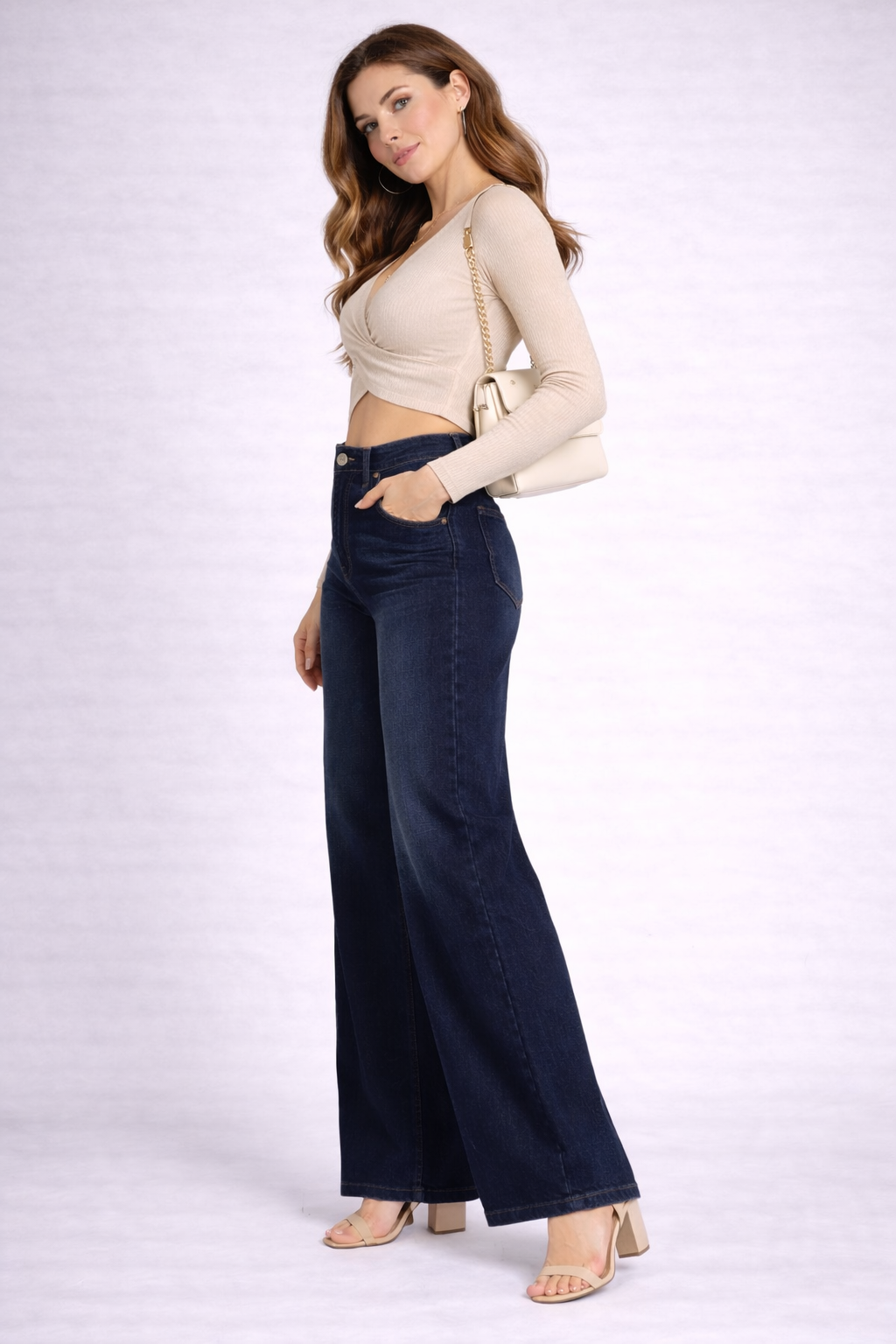 Dark Blue Wide Leg Jeans – High Waist Casual Denim
