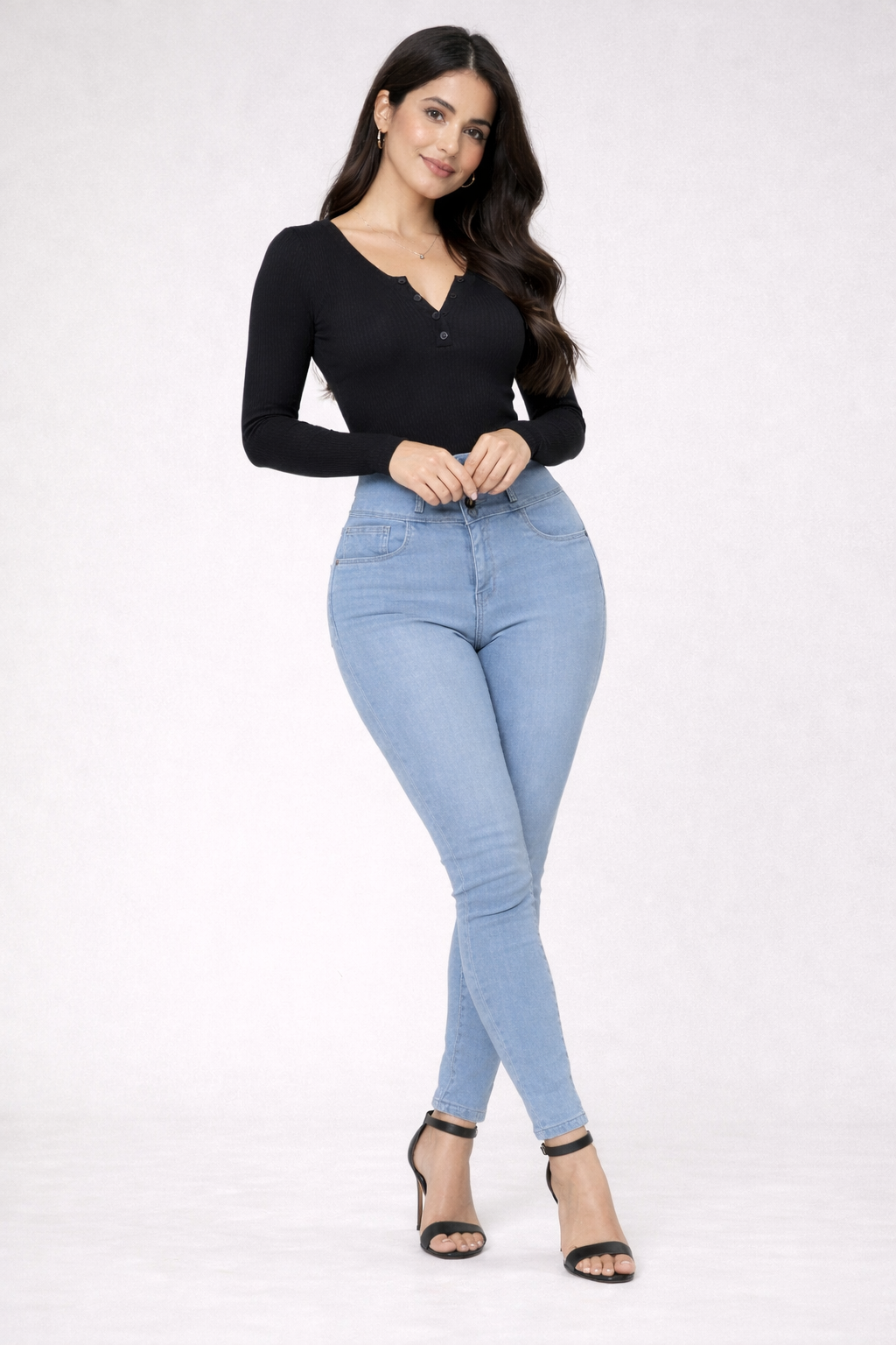 High-Waist Light Blue Skinny Jeans