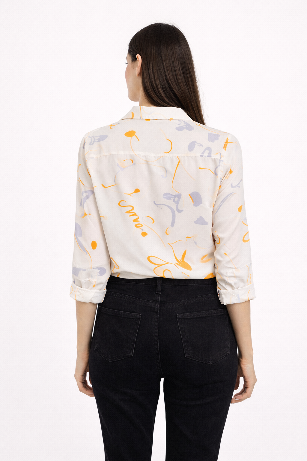Women White & Orange Abstract Print Tie-Knot Shirt Top