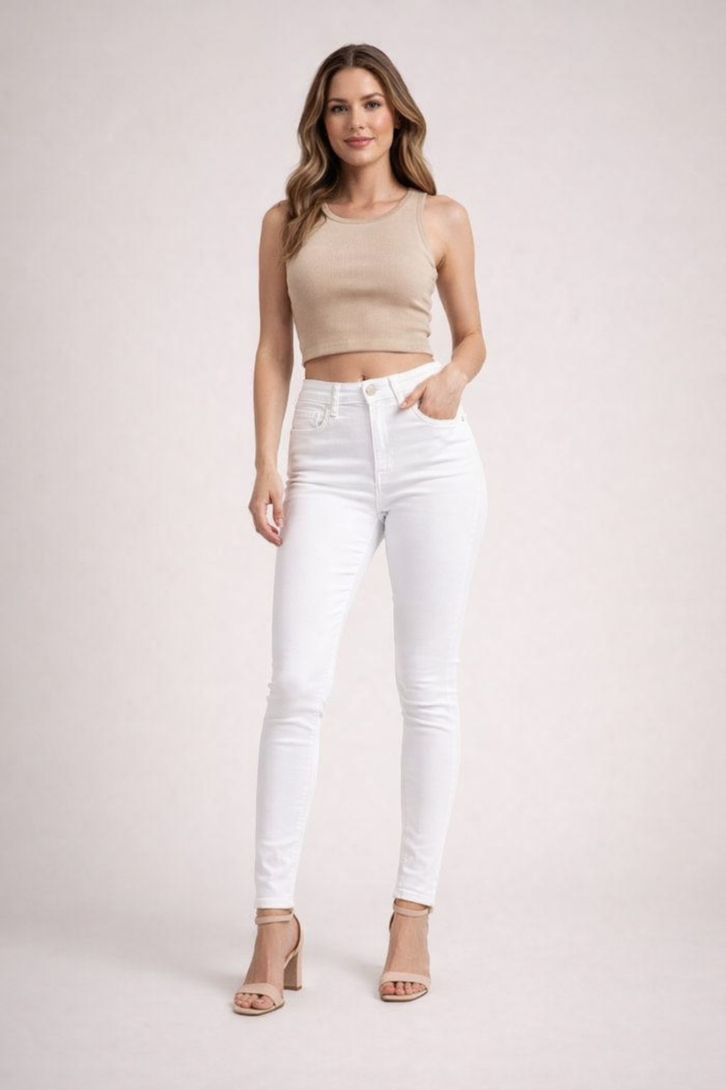White Ankle Length High Waist Skinny Fit Jeans