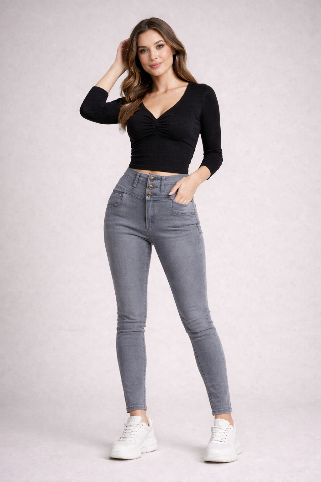 Gray High Waist Skinny Fit Jeans