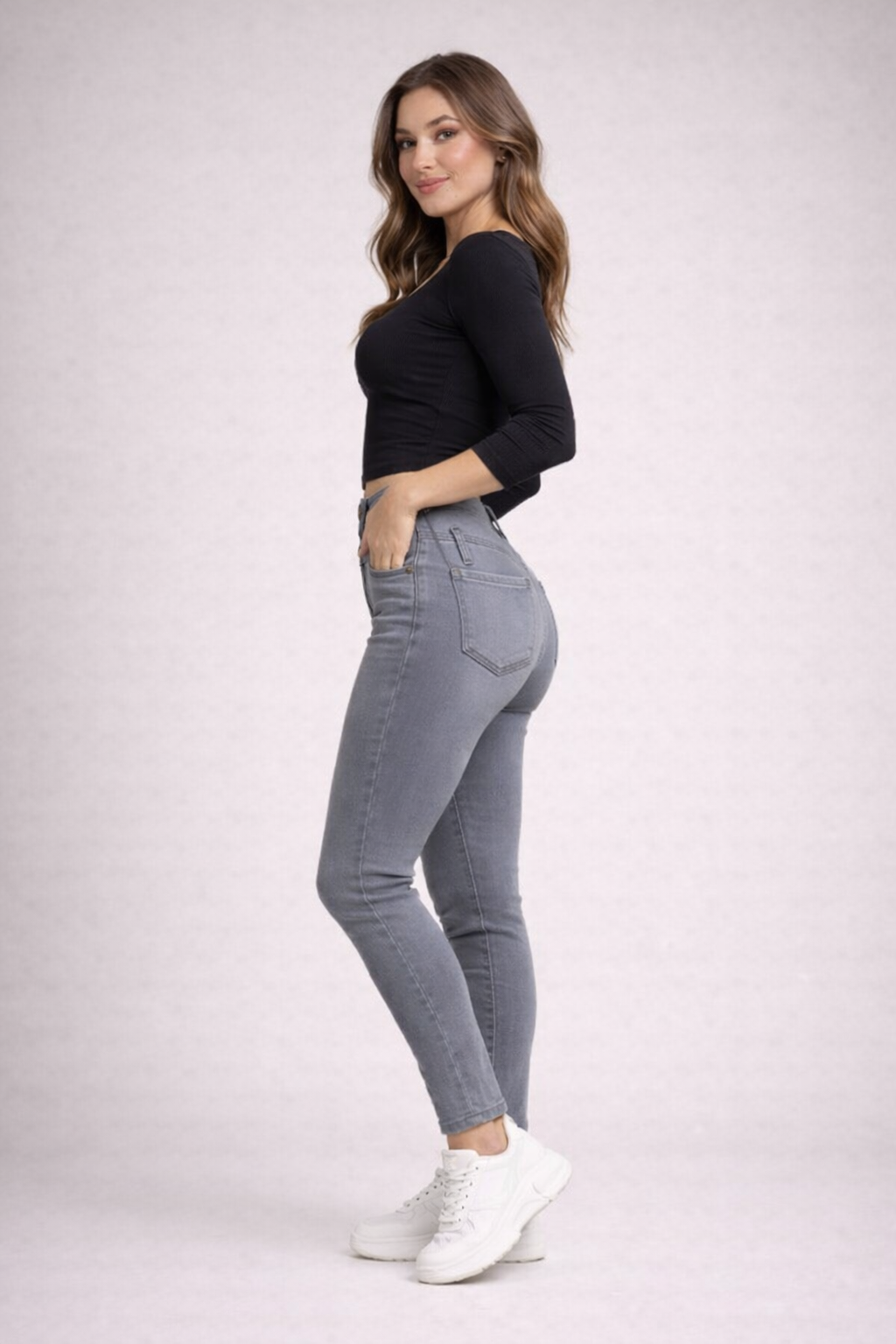 Gray High Waist Skinny Fit Jeans