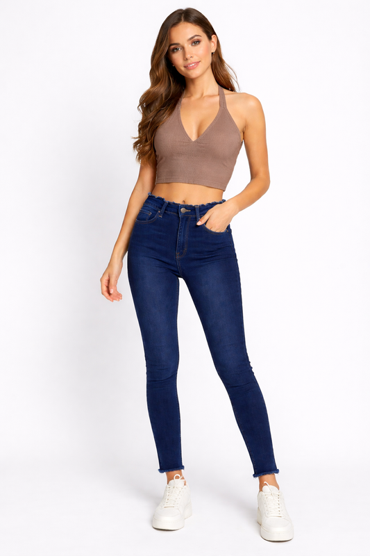 High-Waist Dark Blue Skinny Jeans
