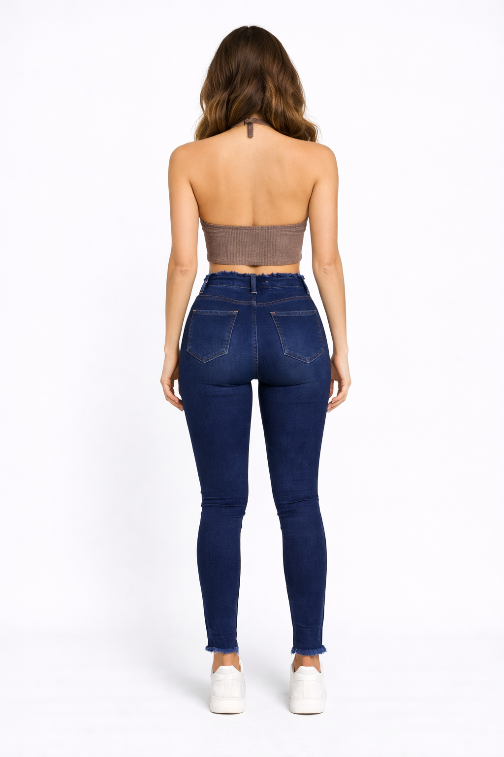 High-Waist Dark Blue Skinny Jeans