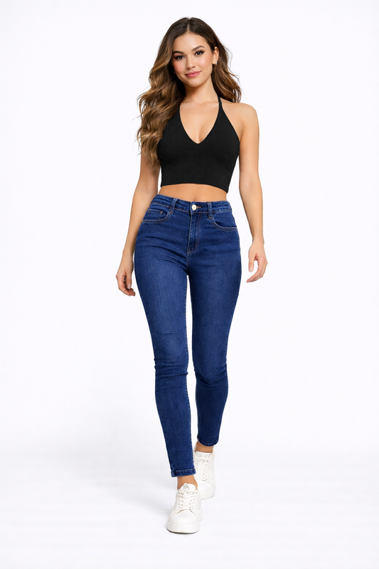 High-Waist Skinny Fit Blue Jeans