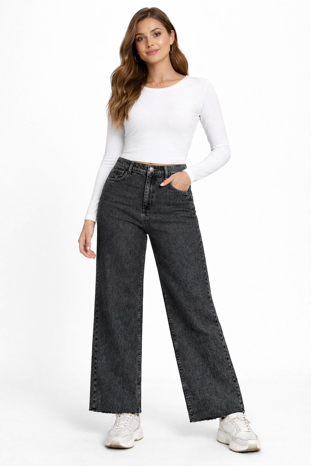 Dark Grey High-Waist Wide Leg Jeans