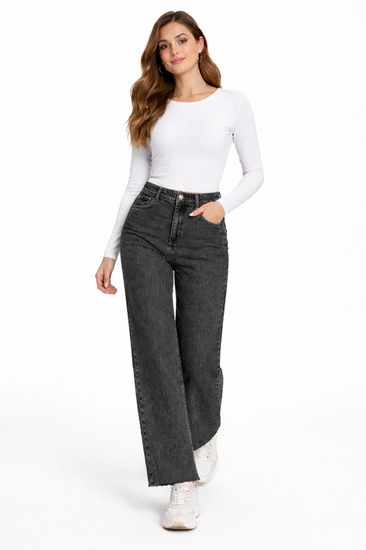 Dark Grey High-Waist Wide Leg Jeans