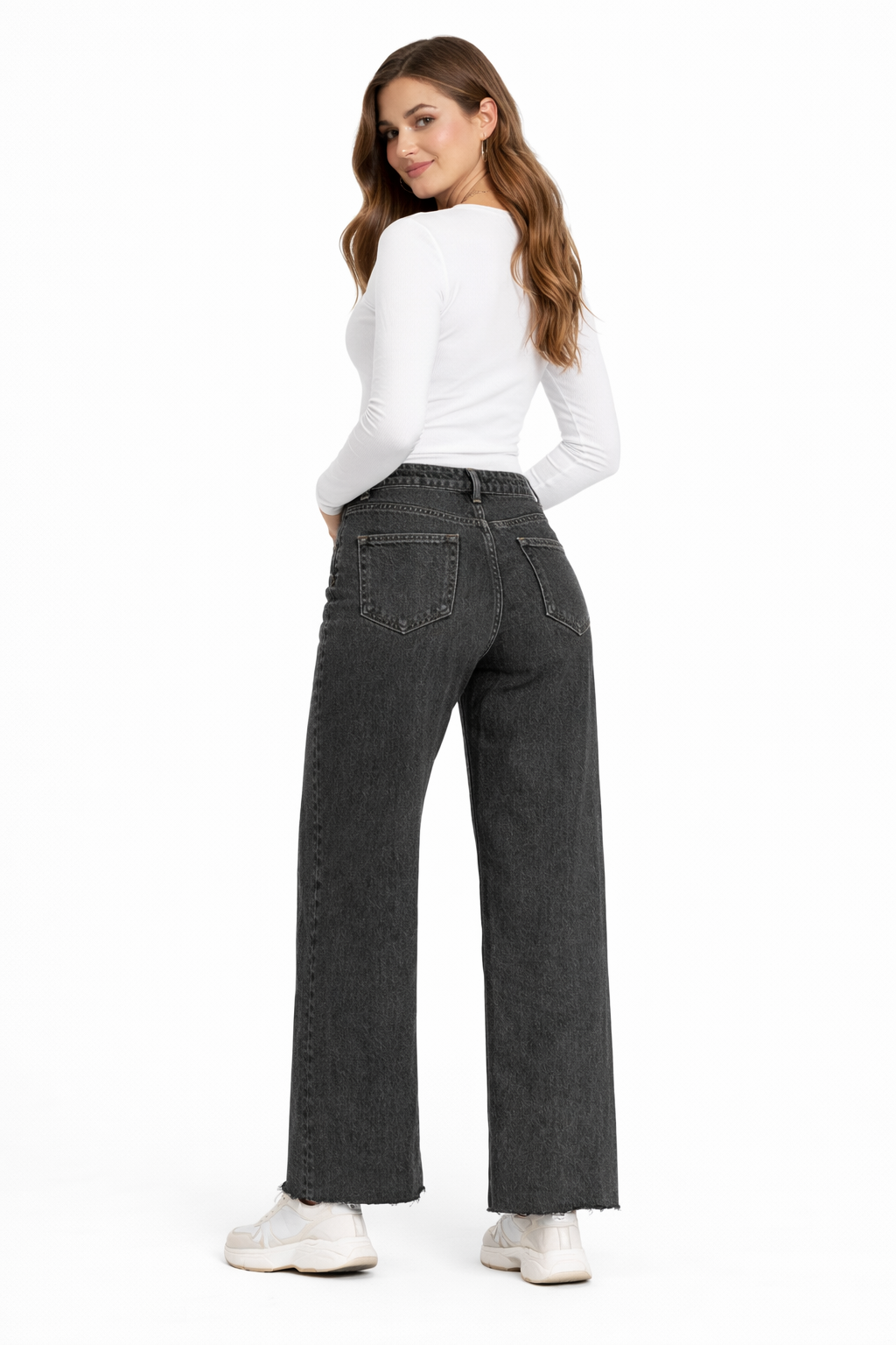 Dark Grey High-Waist Wide Leg Jeans