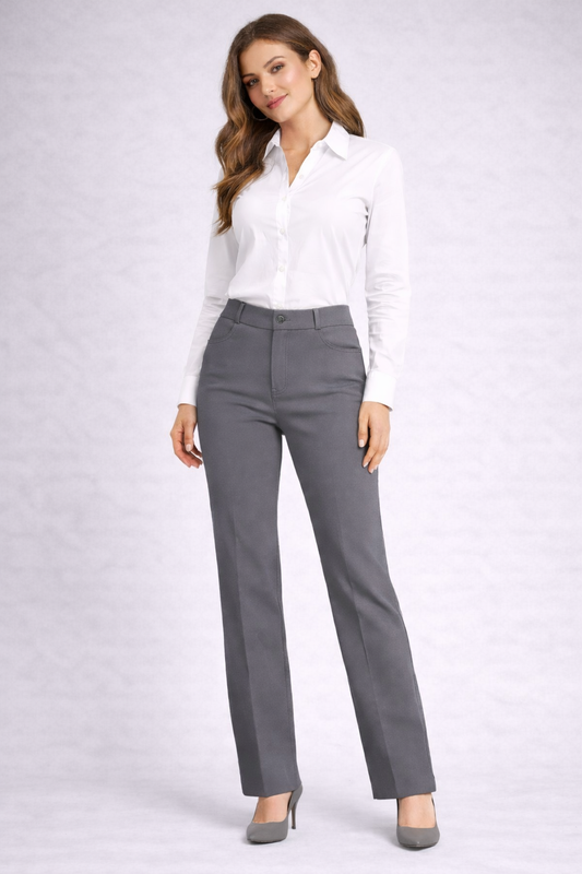Grey Formal Straight Fit Pant