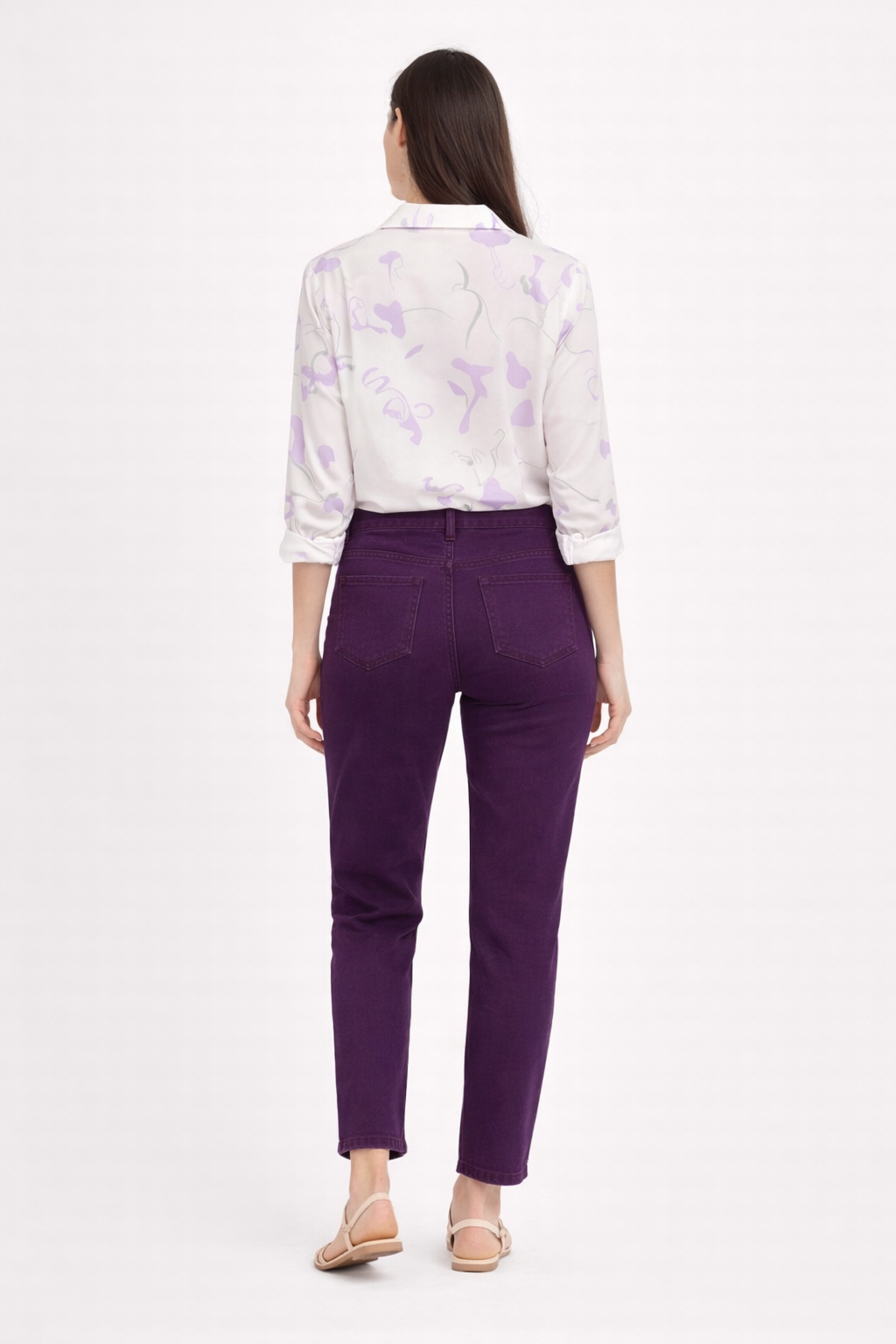 Women White & Lavender Abstract Print Tie-Up Shirt Top