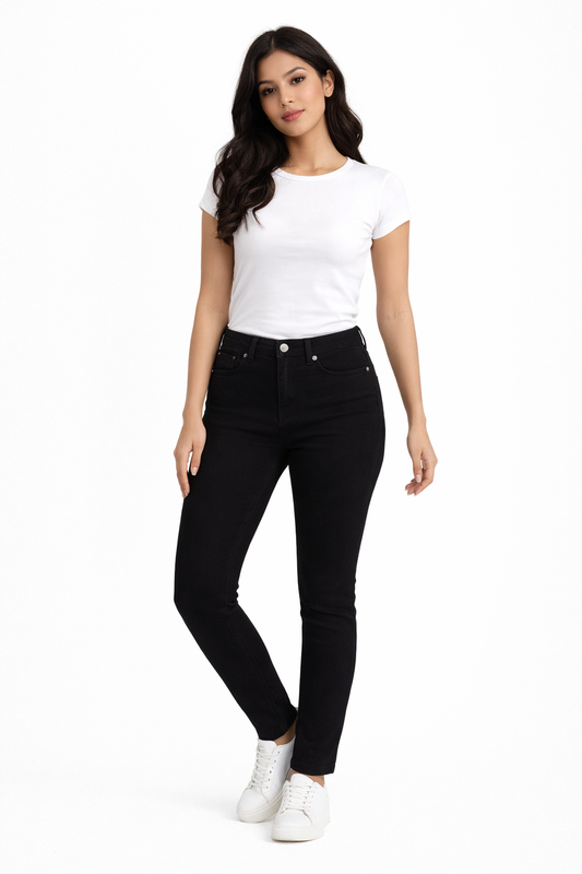 Black Straight Fit High Waist Denim Jeans