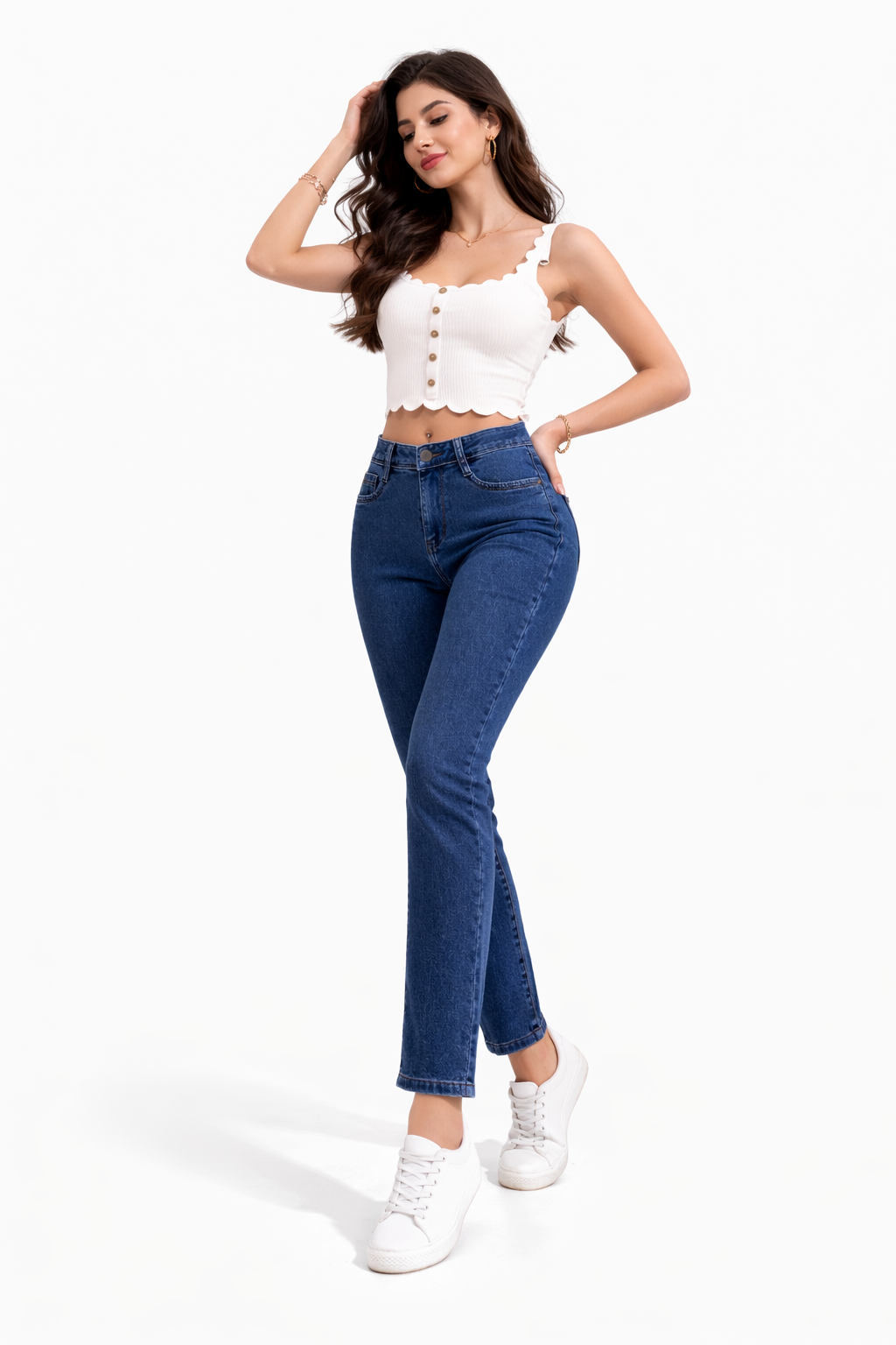 Mid Blue High Waist Straight Fit Stretchable Denim Jeans